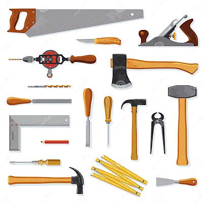 Old Carpenter Tools on White Stock Vector - Illustration of carpentry ...