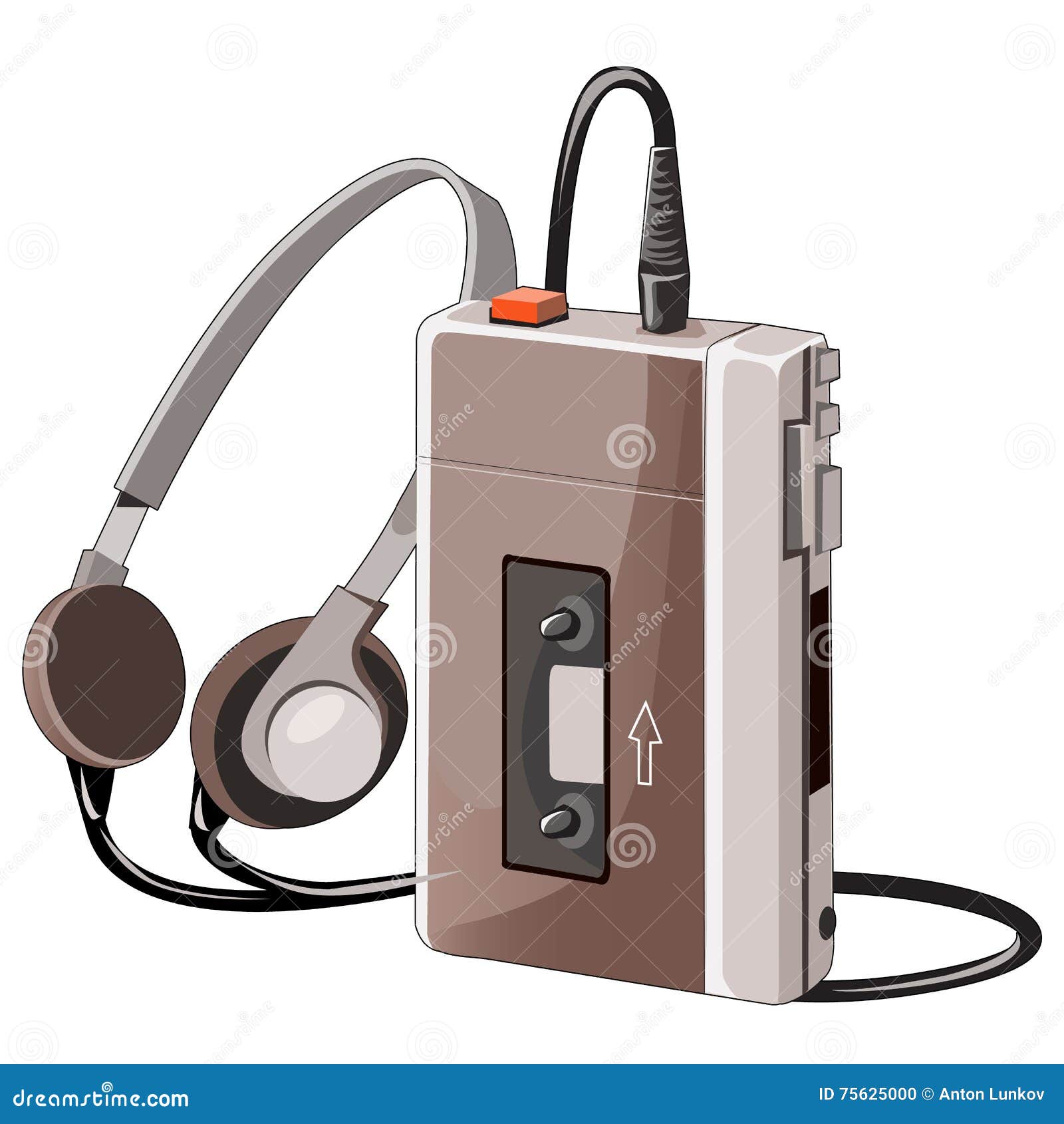 Old Cassette Music Player with Wired Headphones Stock Vector