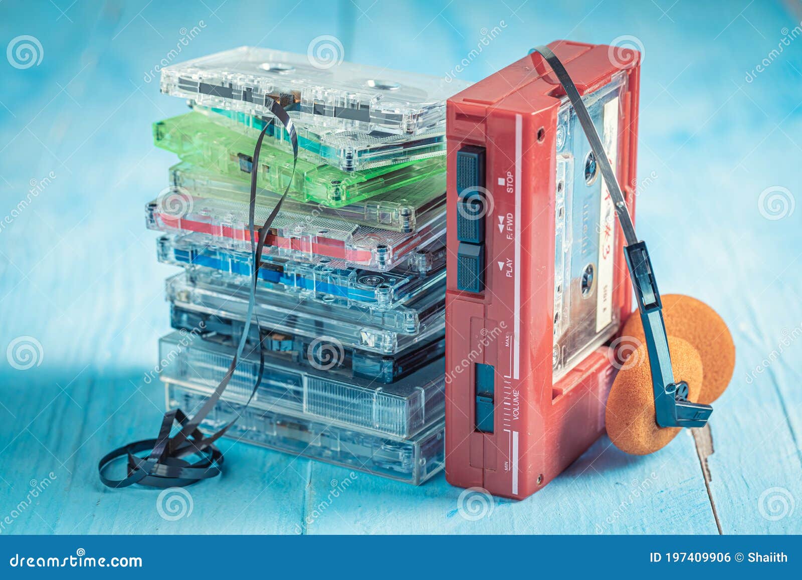 Old Cassette Tape with Player and Headphones Stock Photo Image of