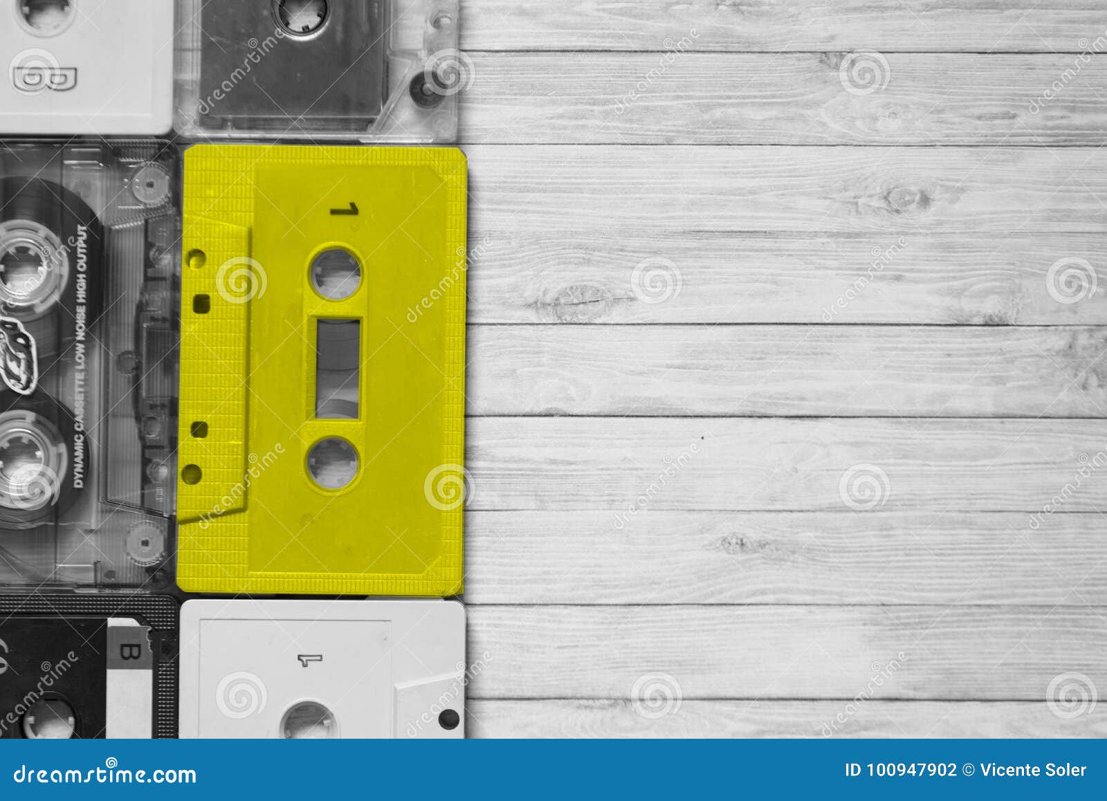 old cassette tapes with a wooden