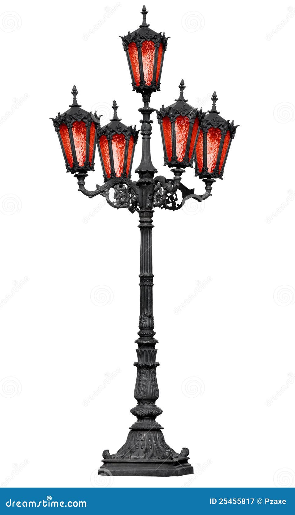 Old Cast Iron Lamp Post with Red Glass Stock Image Image of color, pole 25455817