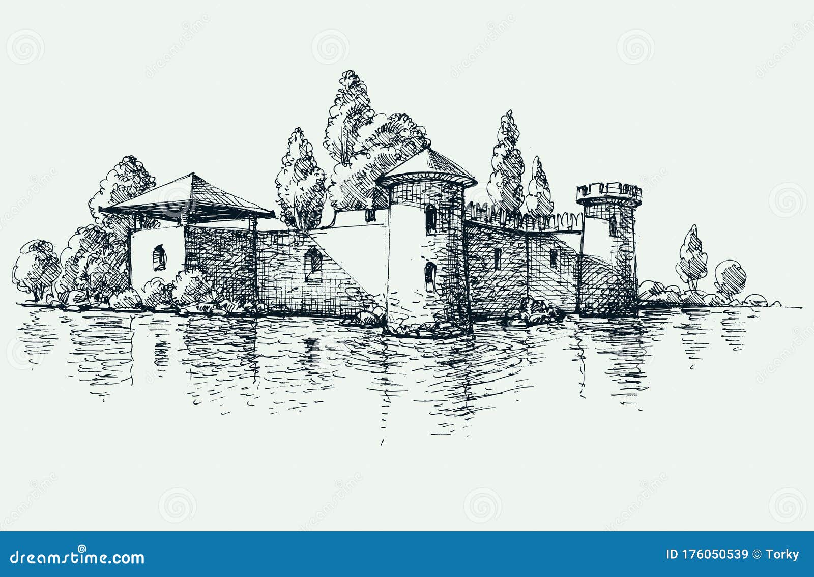 Hand draw old castle stock illustration. Illustration of tourism - 81286249