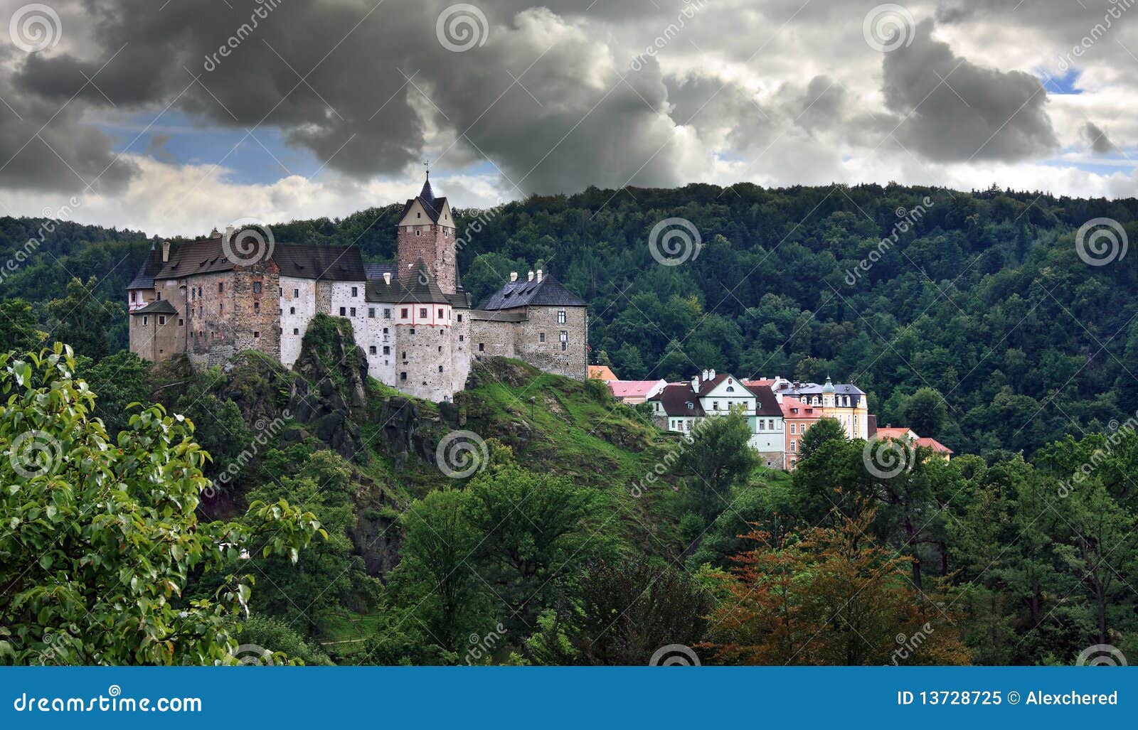 old castle and town in bohemia, loket - czech republic