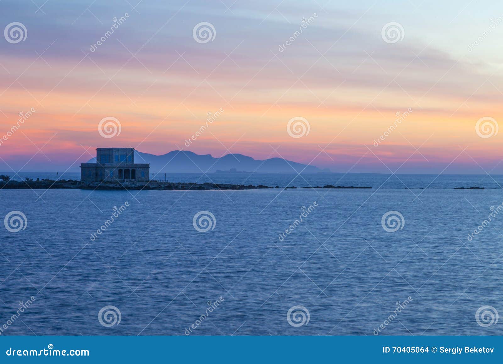 Old Castle on the Waterfront in Trapani, Sicily, Italy at Dusk Stock