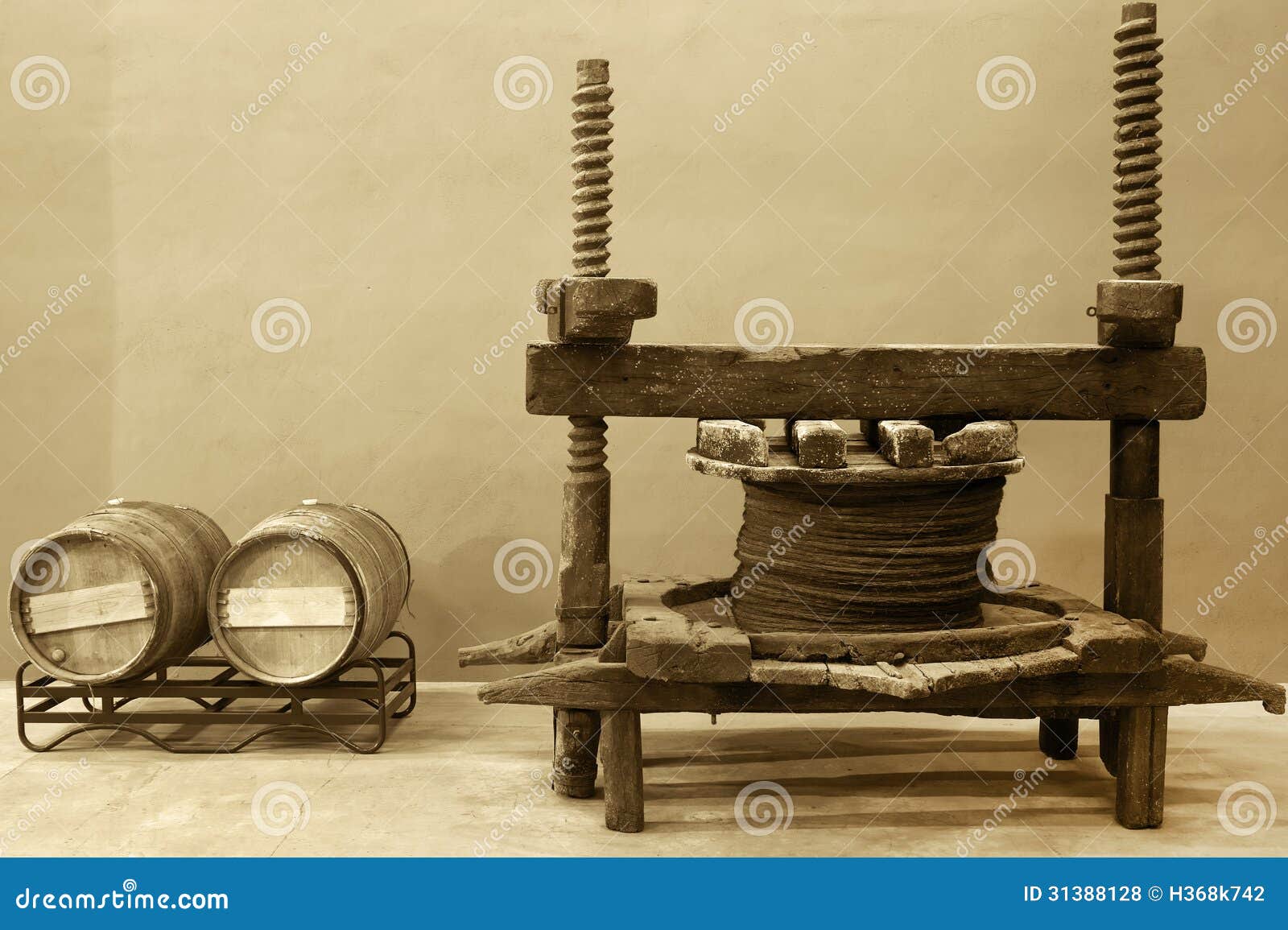Old cellar press system stock photo. Image of winery 31388128