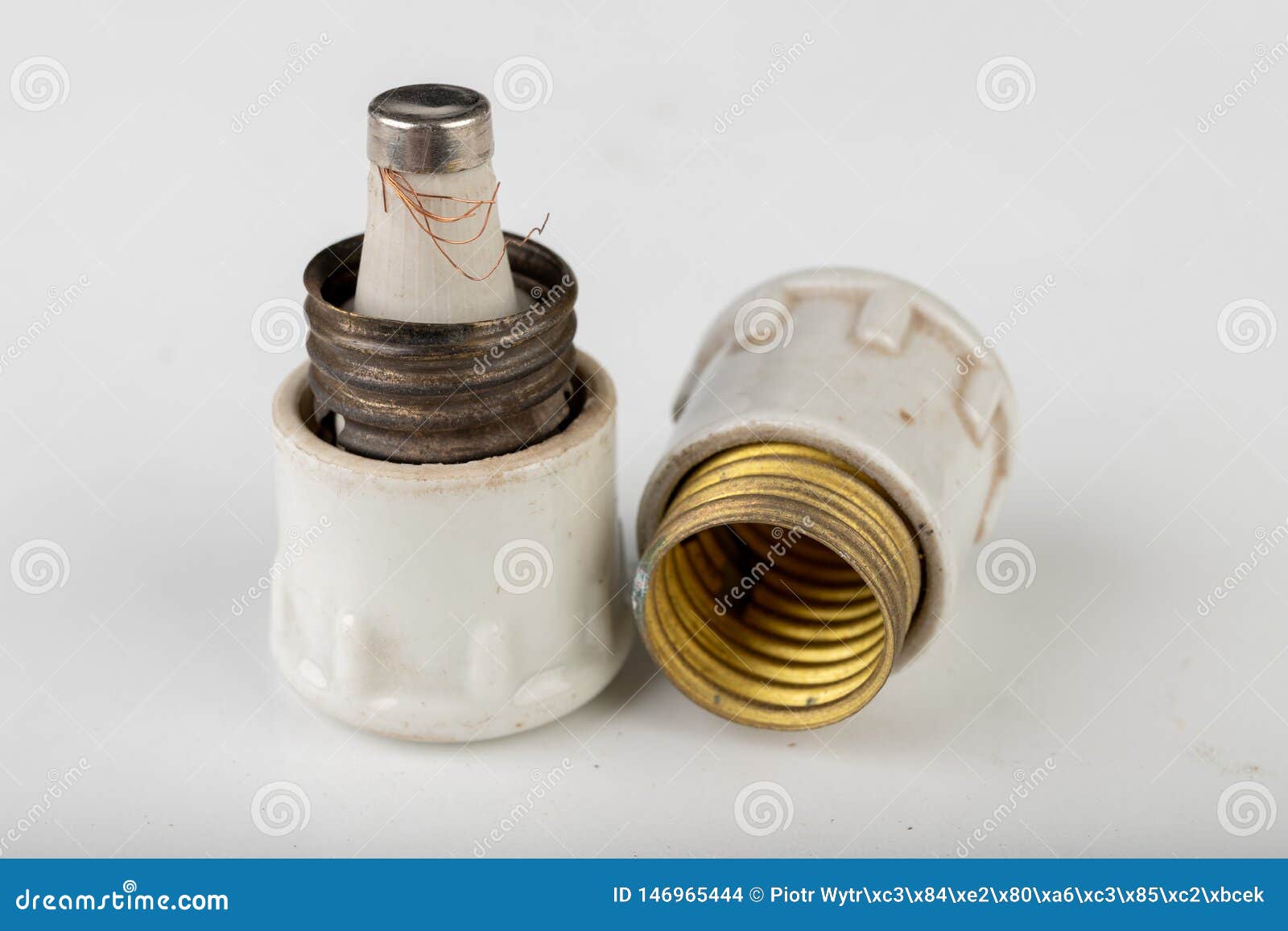 Old Ceramic Electric Fuse. Blown and Badly Repaired Security for Energy Stock Photo Image of