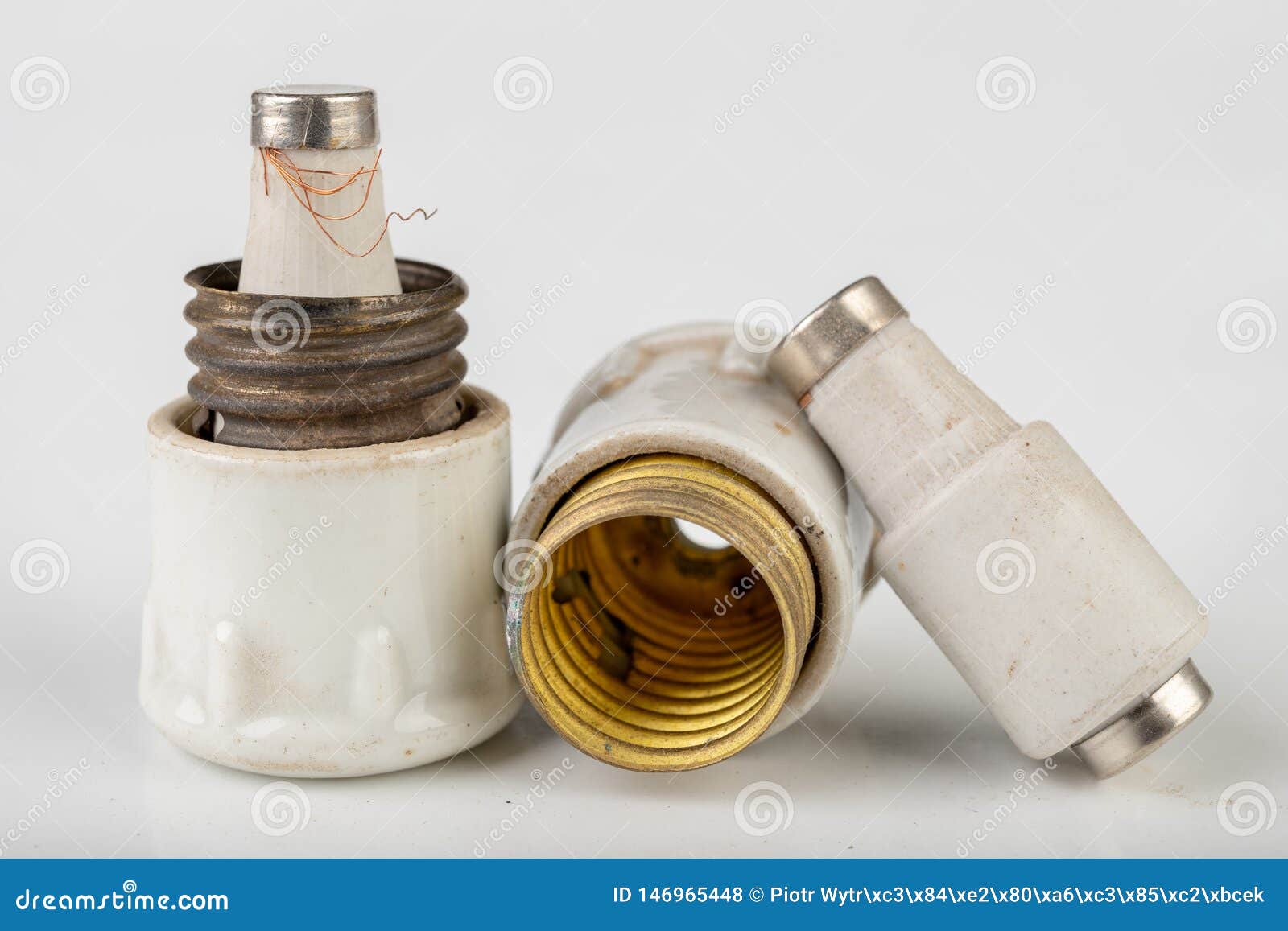 Old Ceramic Electric Fuse. Blown and Badly Repaired Security for Energy