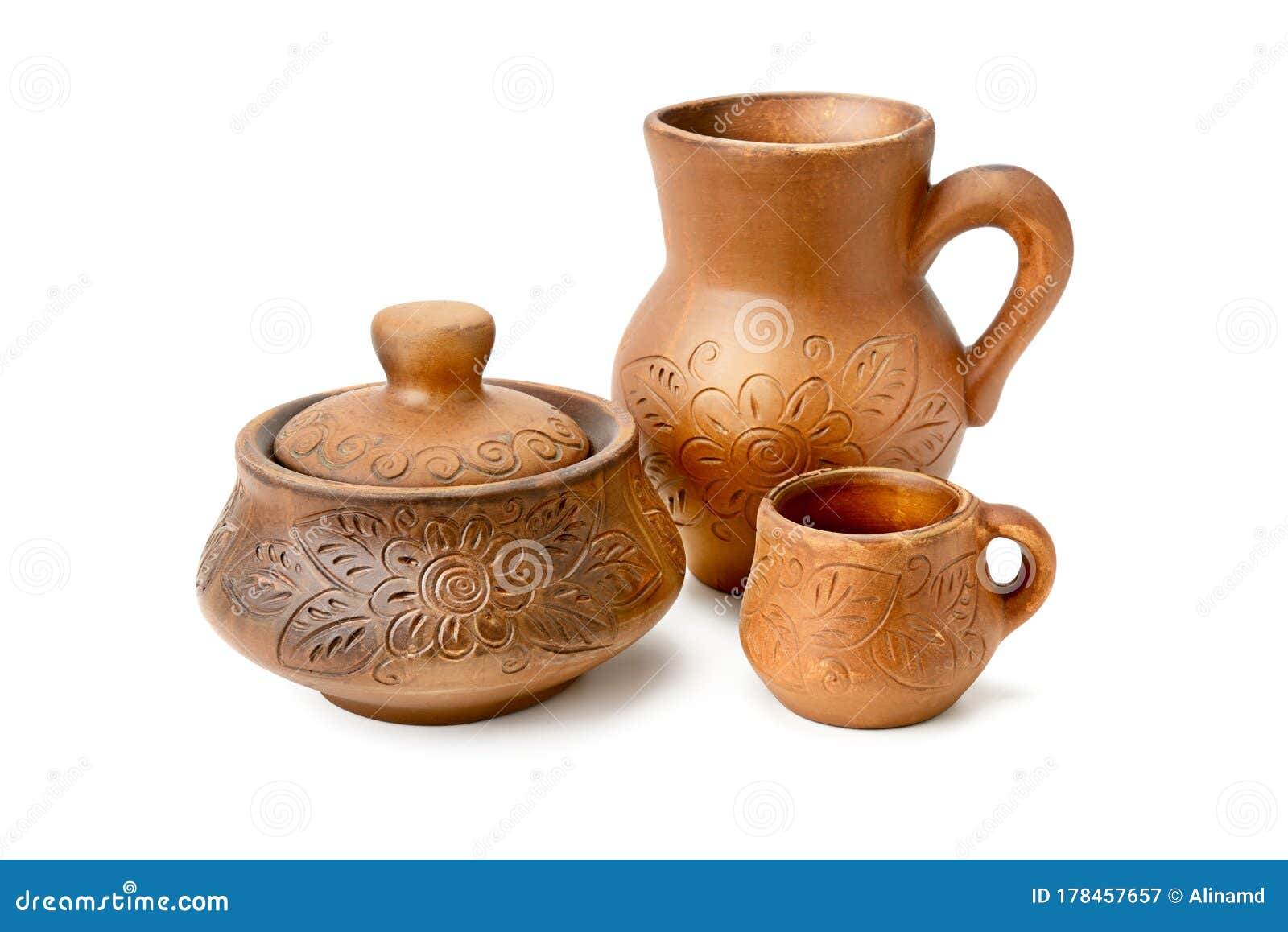 Old Ceramic Pot Kitchen Retro Equipment of Cooking Isolated on White