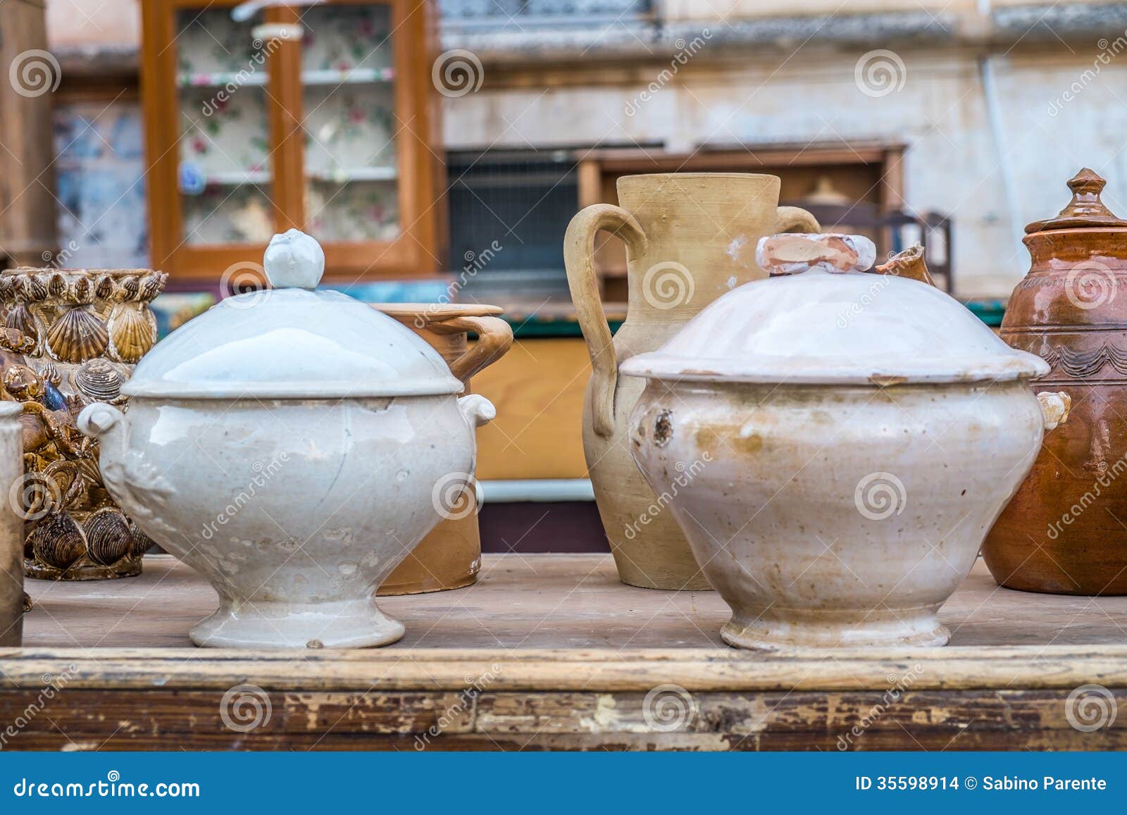 Old ceramic pots stock photo. Image of hand, market, second 35598914