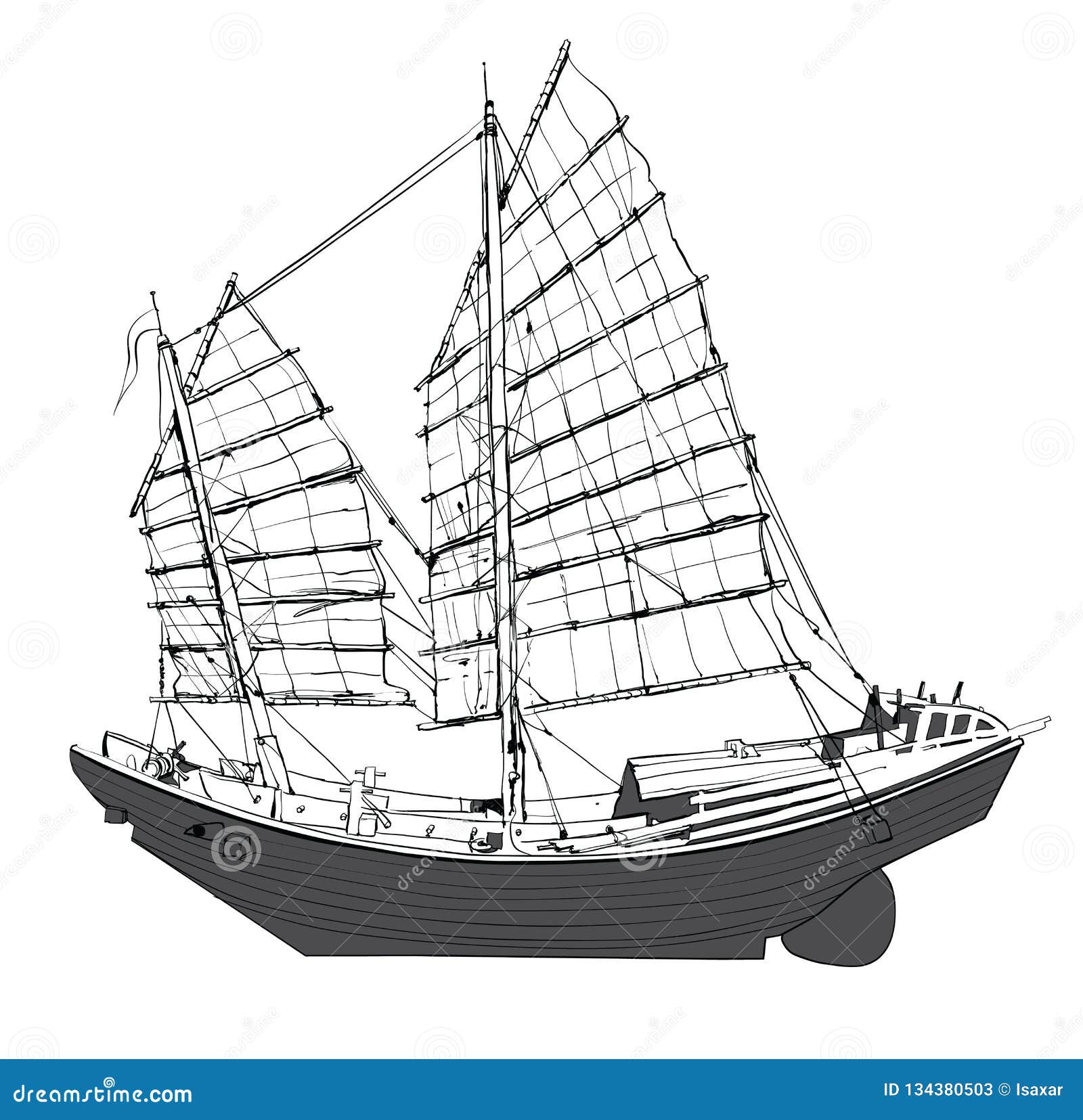 Old chinese junk stock vector. Illustration of sketch - 134380503
