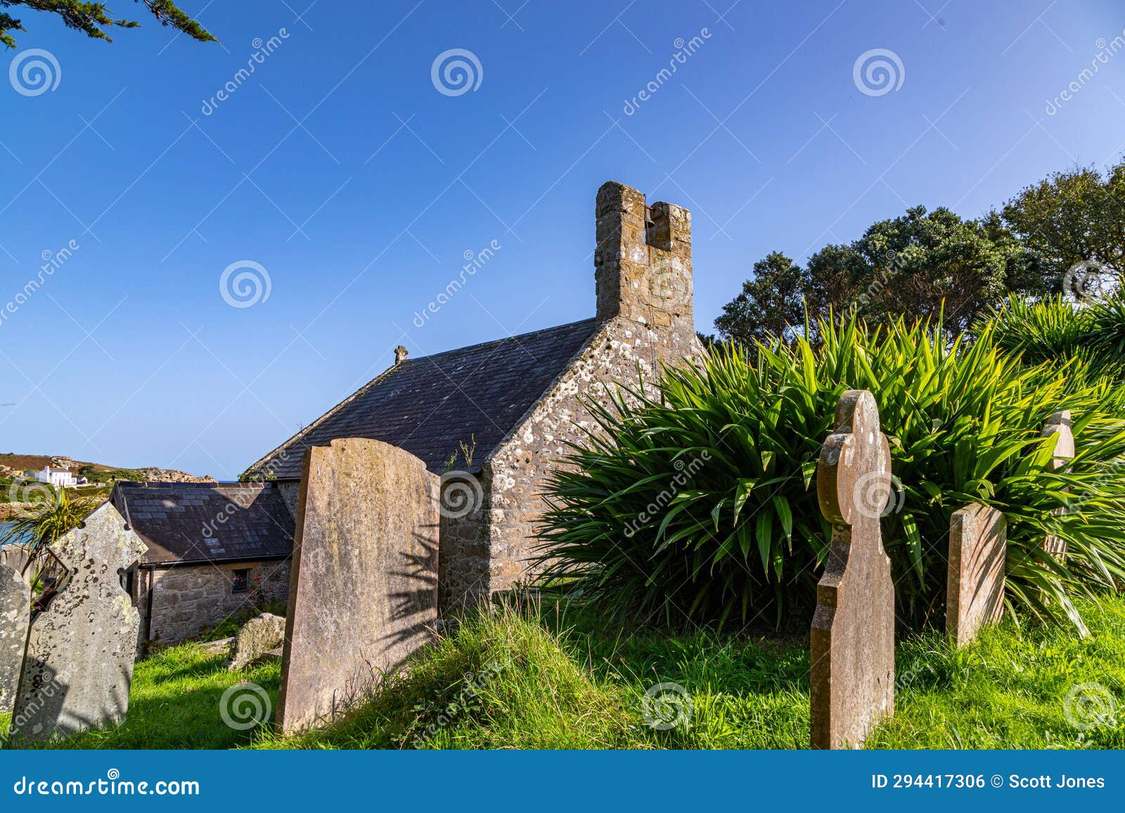 old church and graveyard in the scilly isles