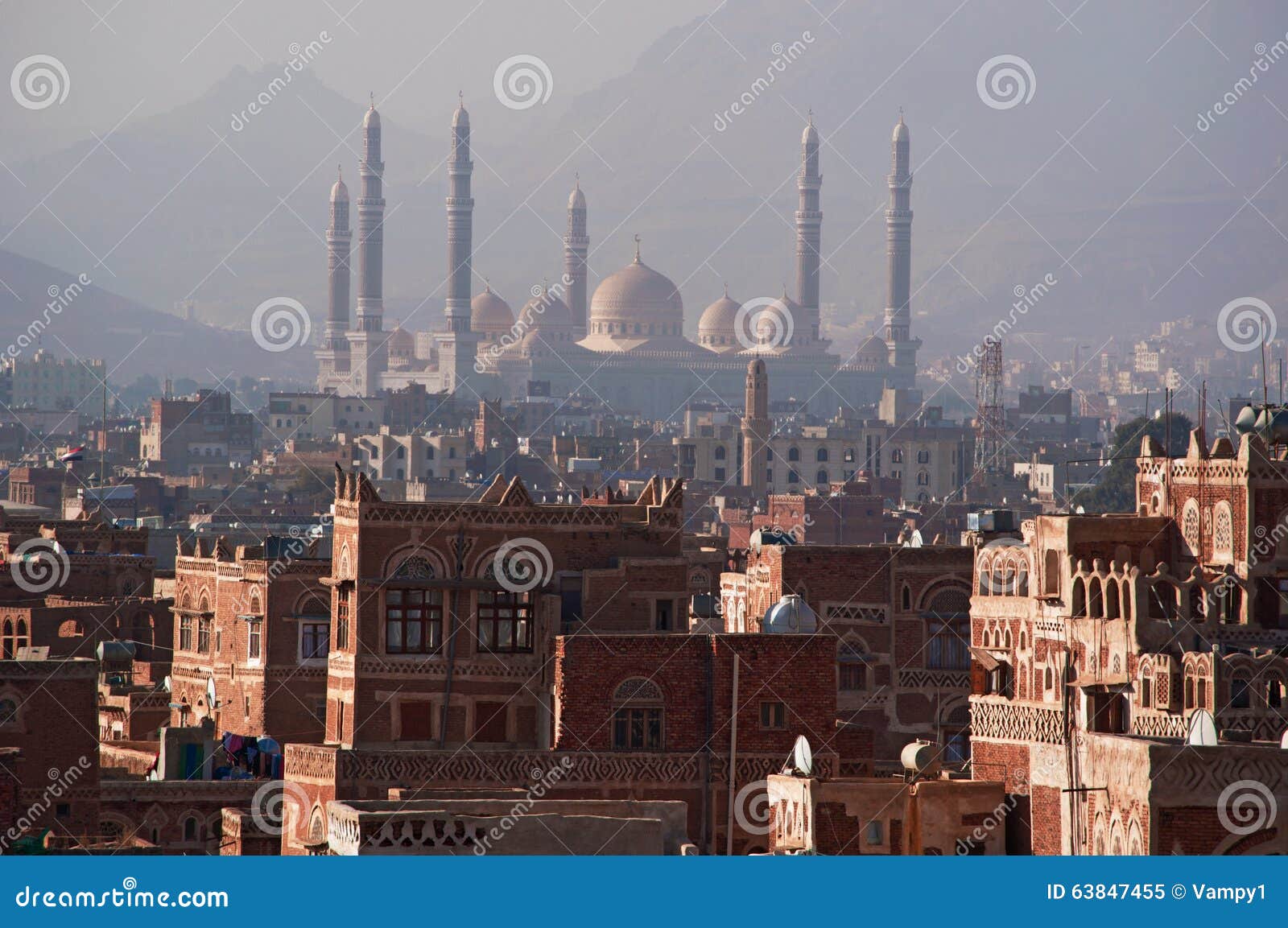 sana'a, old city, decorated houses, palace, minaret, mosque, yemen, middle east, skyline