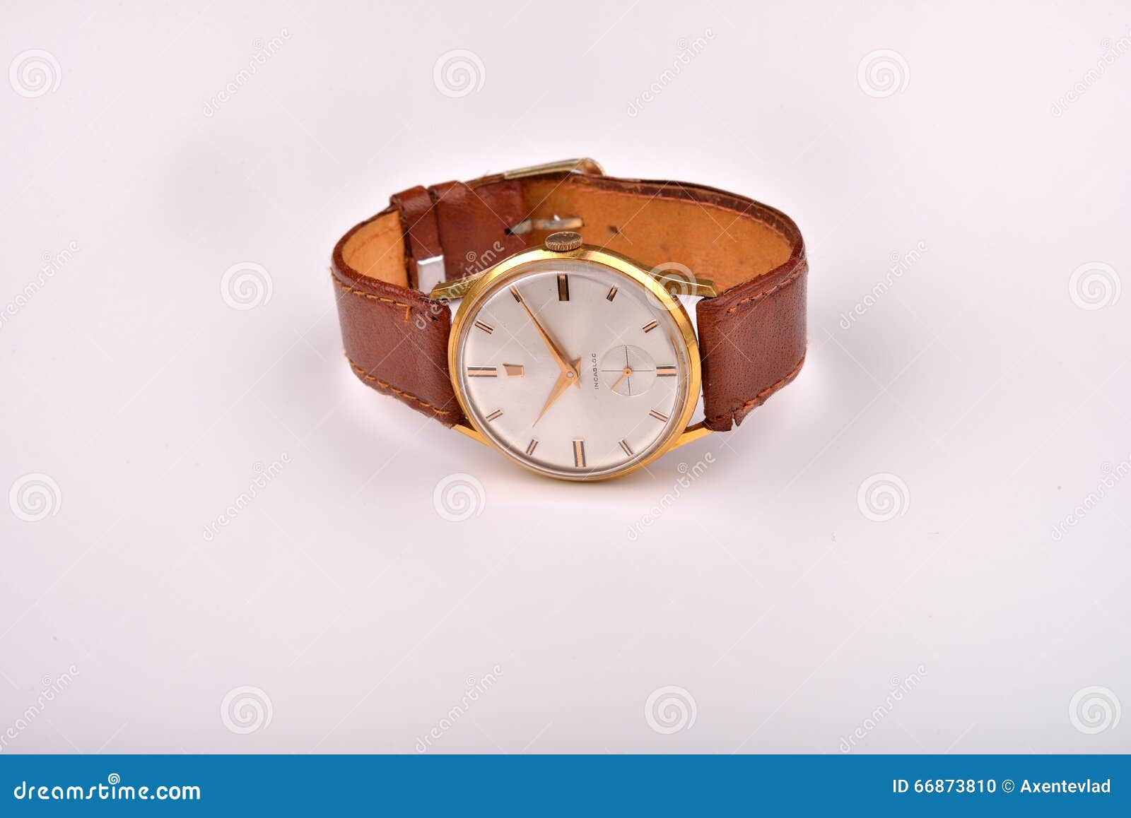 Old Classic Wrist Watch for Man with Brown Strap on White Stock Photo ...