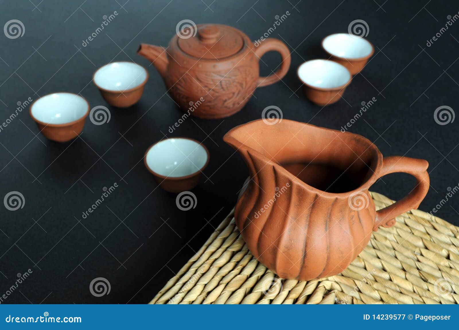 Old clay pot and teaset stock image. Image of brown 14239577