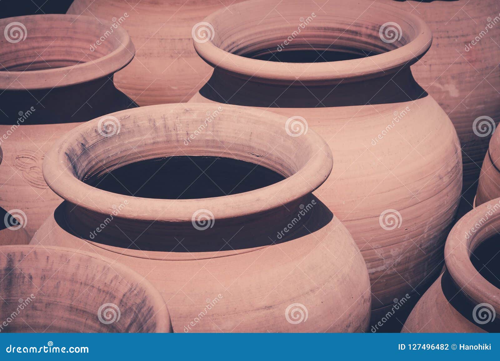 Old Clay Pots, Vintage Clay Pot Set Stock Photo Image of background