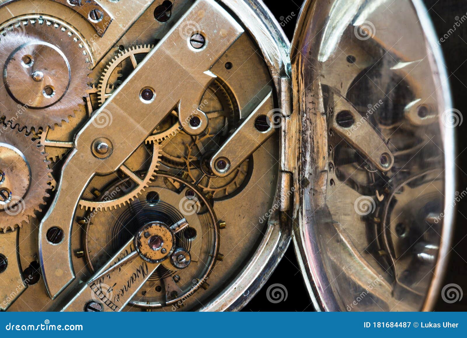 Old Clock Watch Mechanism with Gears Closeup Stock Image Image of