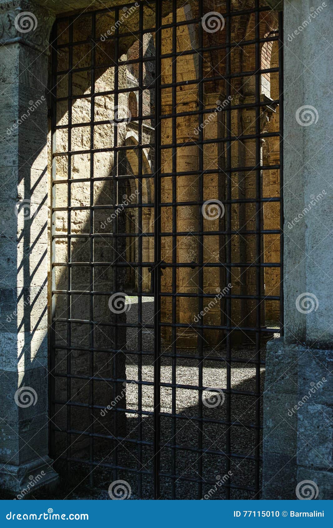 Old closed iron bars door stock photo. Image of chain 77115010
