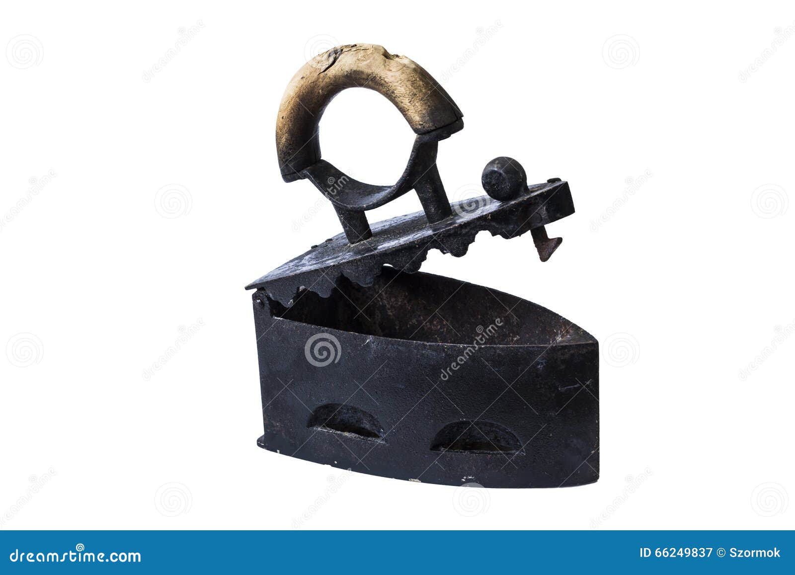 Old Coal Iron with Wood Handle Isolated on White Stock Image Image of