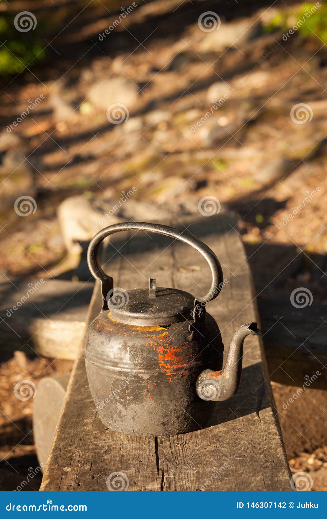 Old Coffee Pot in Camping Site Stock Photo - Image of item, fire