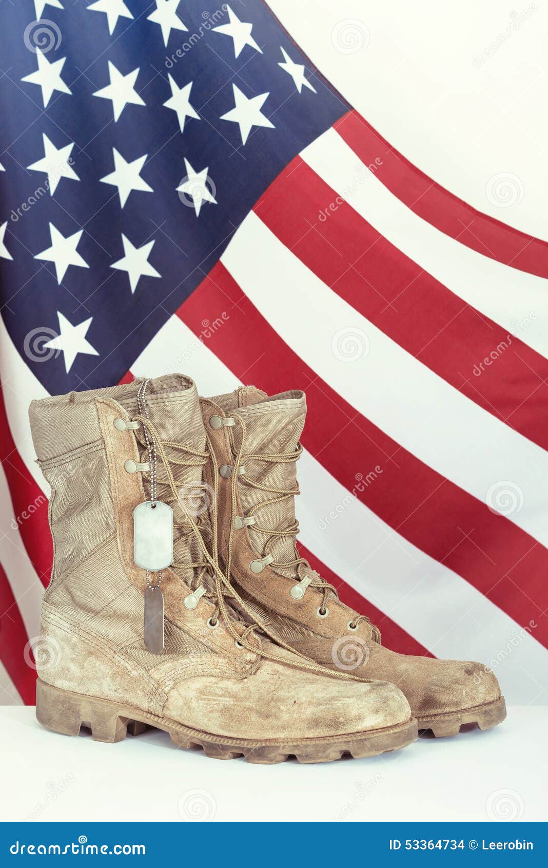 Old Combat Boots And Dog Tags With American Flag Stock Photography ...
