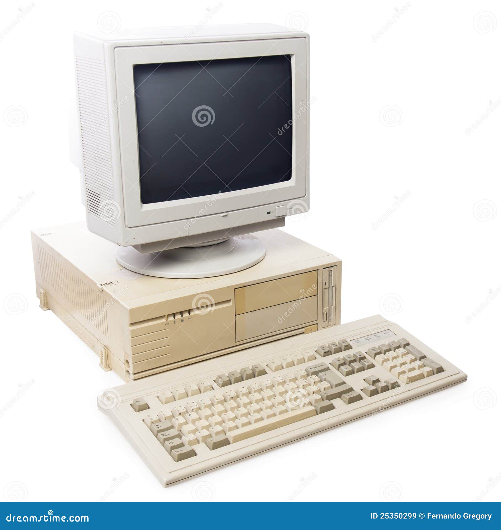 Old Computer, Keyboard CPU and Monitor Stock Image - Image of antique