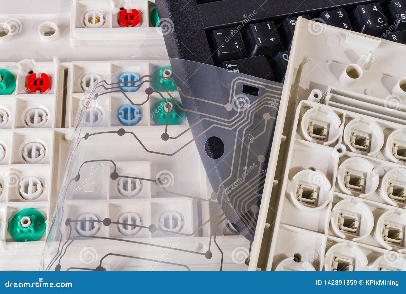 Old Computer Keyboards. Plastic Waste Recycling. Printed Flex Circuit