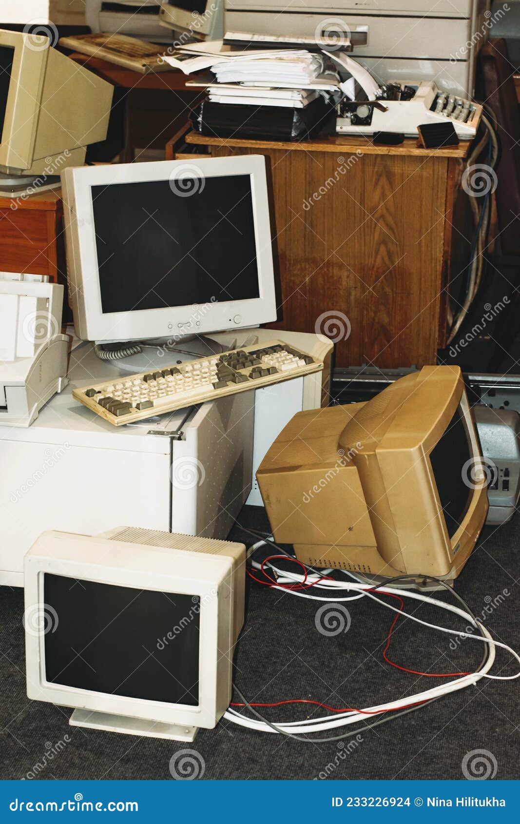 Old and Obsolete Computers Ready To Recycling Depot Stock Photo Image