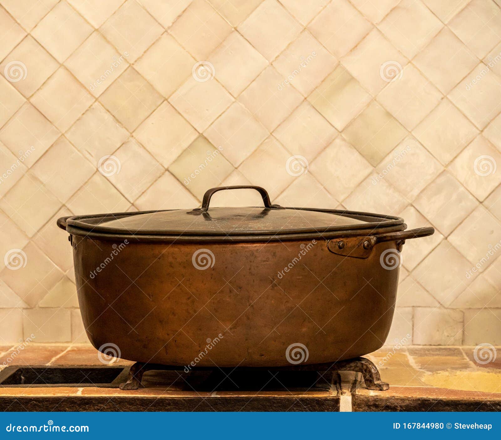 Old Copper Saucepan or Pot on Kitchen Worktop Stock Photo Image of