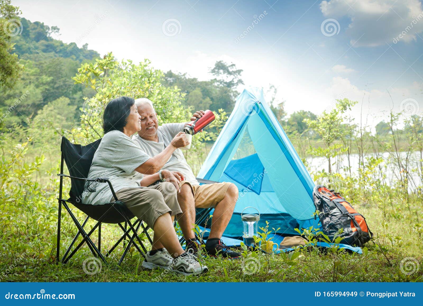 The Old Couple Camping In The Forest To Relax In Retirement Stock Image - Image of couple, adventure: 165994949