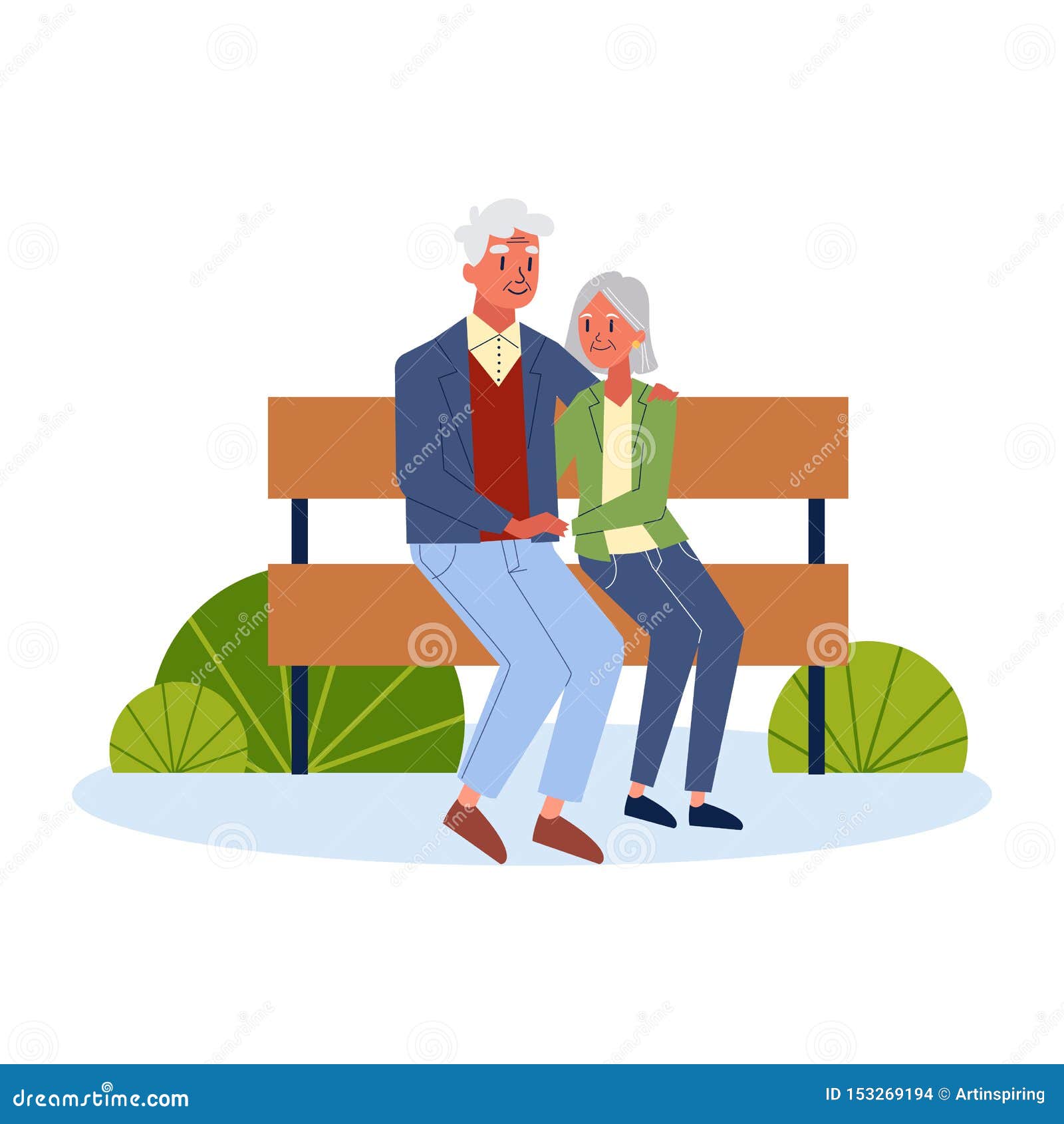 Old Couple Sitting on the Bench Together. Senior Man Stock Vector ...