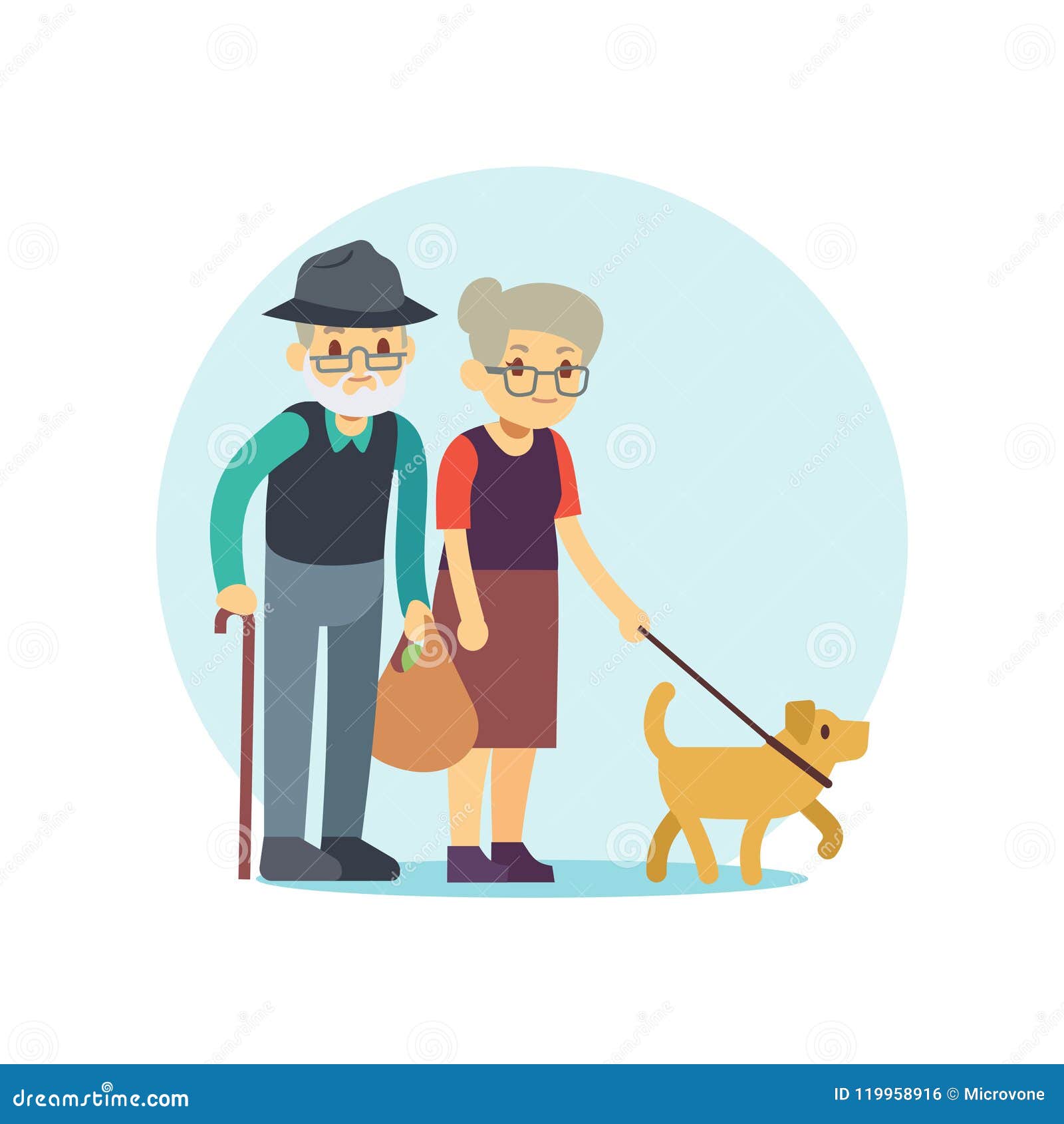 Old Couple Walking with Cute Dog. Eldery Family Cartoon Character Stock  Vector - Illustration of call, lovely: 119958916