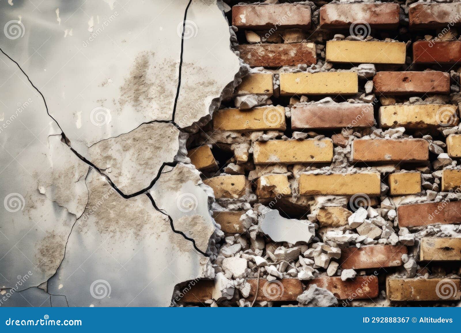 An Old Cracked Brick Wall Being Repaired with Fresh Bricks Stock Image