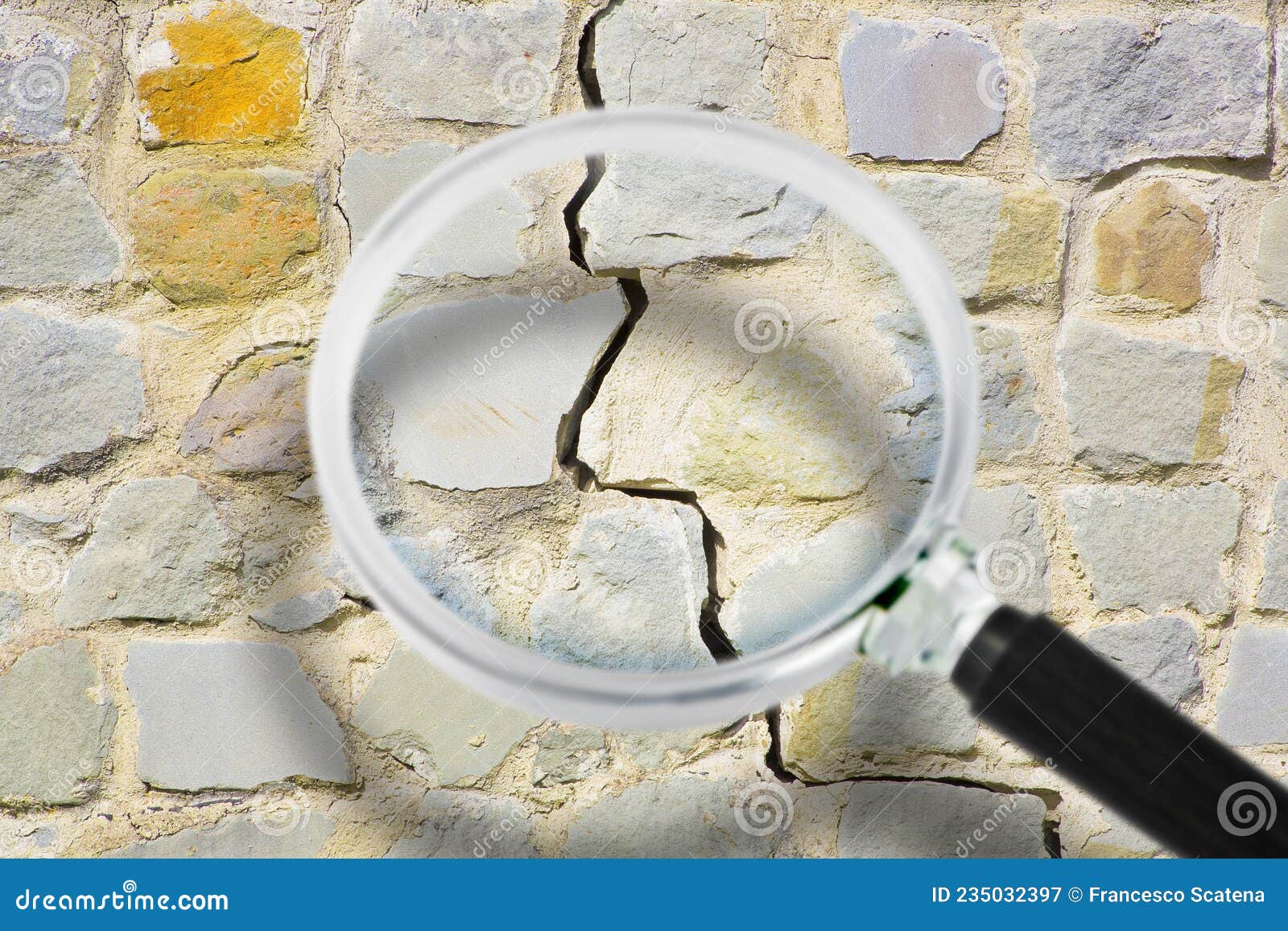 Old Cracked and Damaged Stone Wall Cause Due To Subsidence of