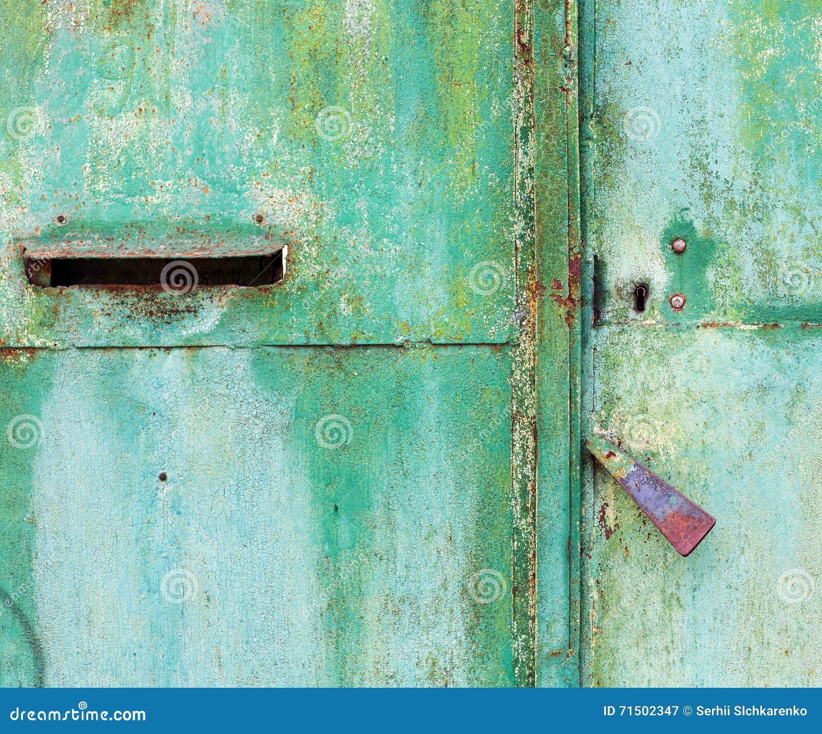 Old Cracked Metal Door with Handle and Mailbox Stock Image Image of
