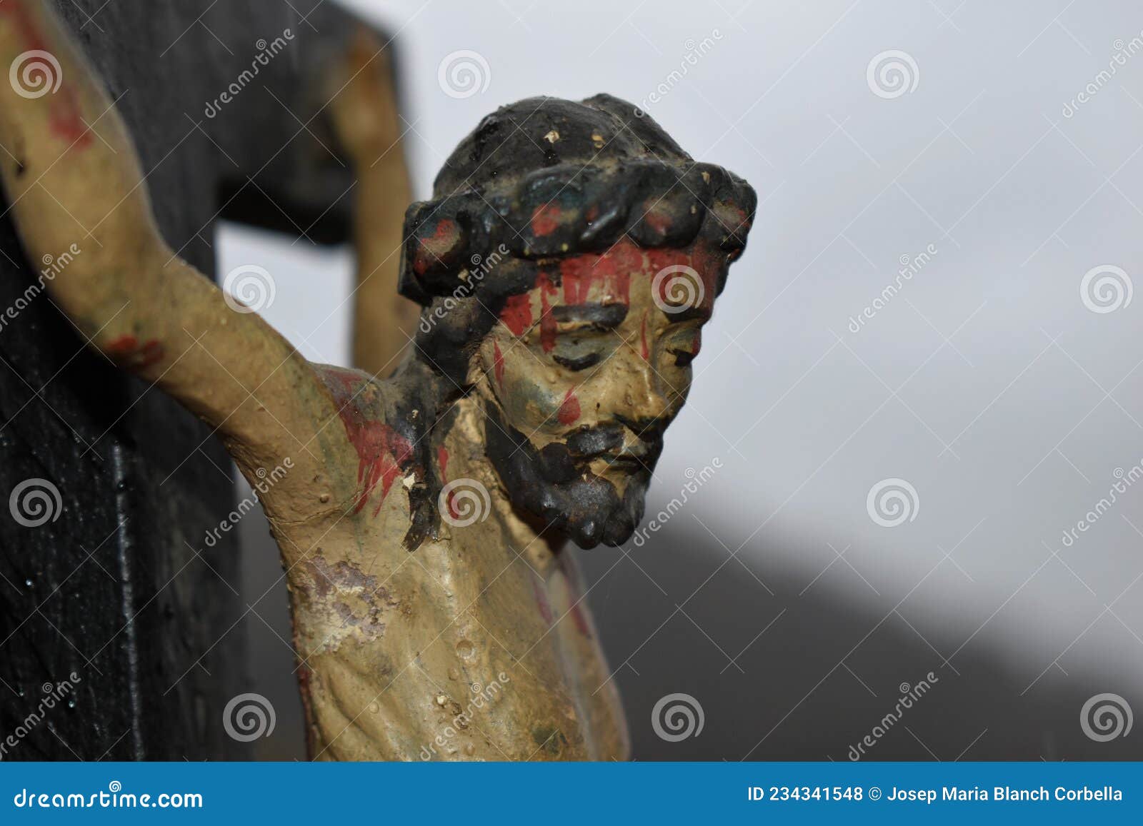 old crucifix polychrome wood.