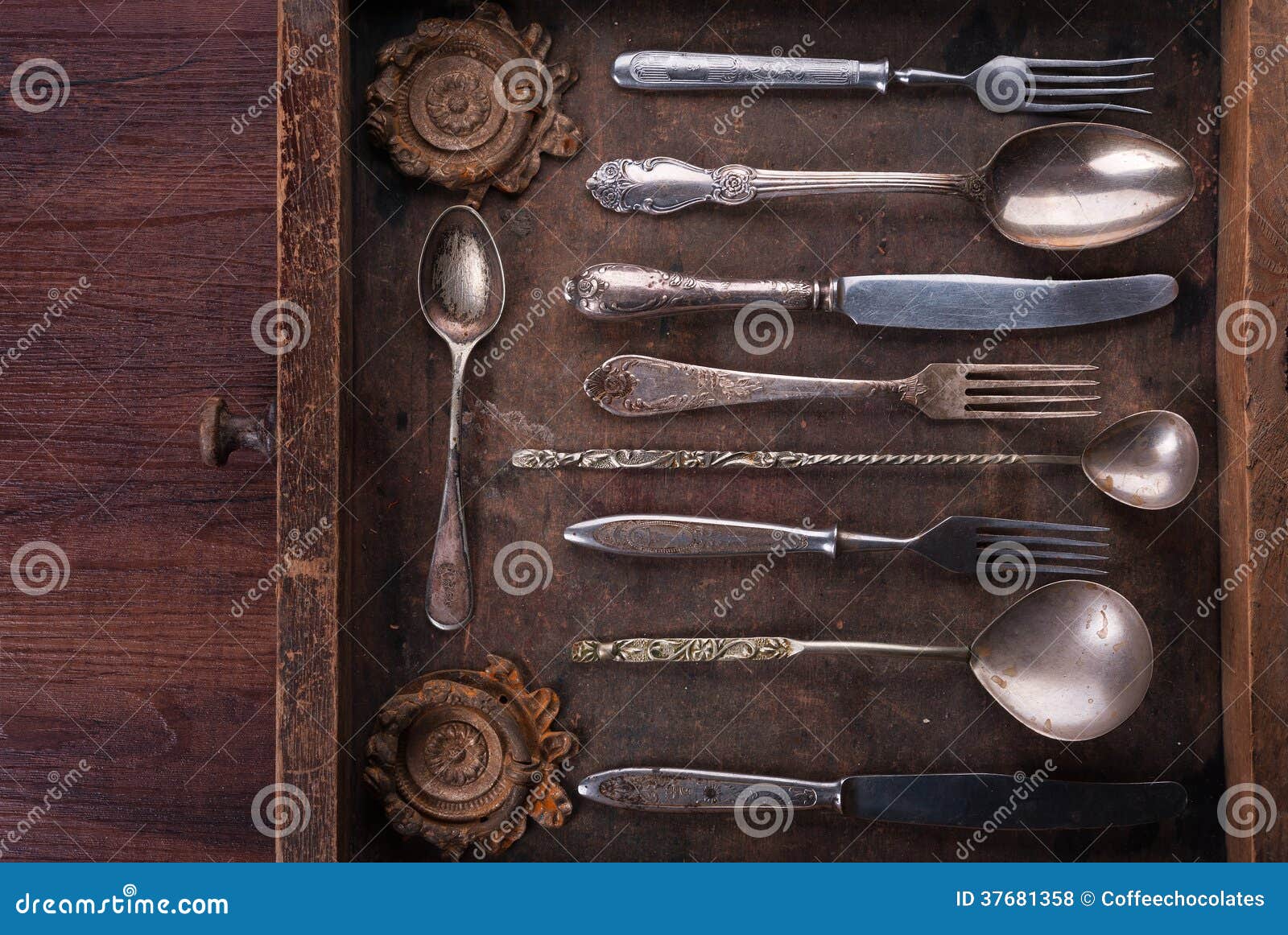 Old Cutlery in an Old Wooden Box Stock Photo Image of nostalgia