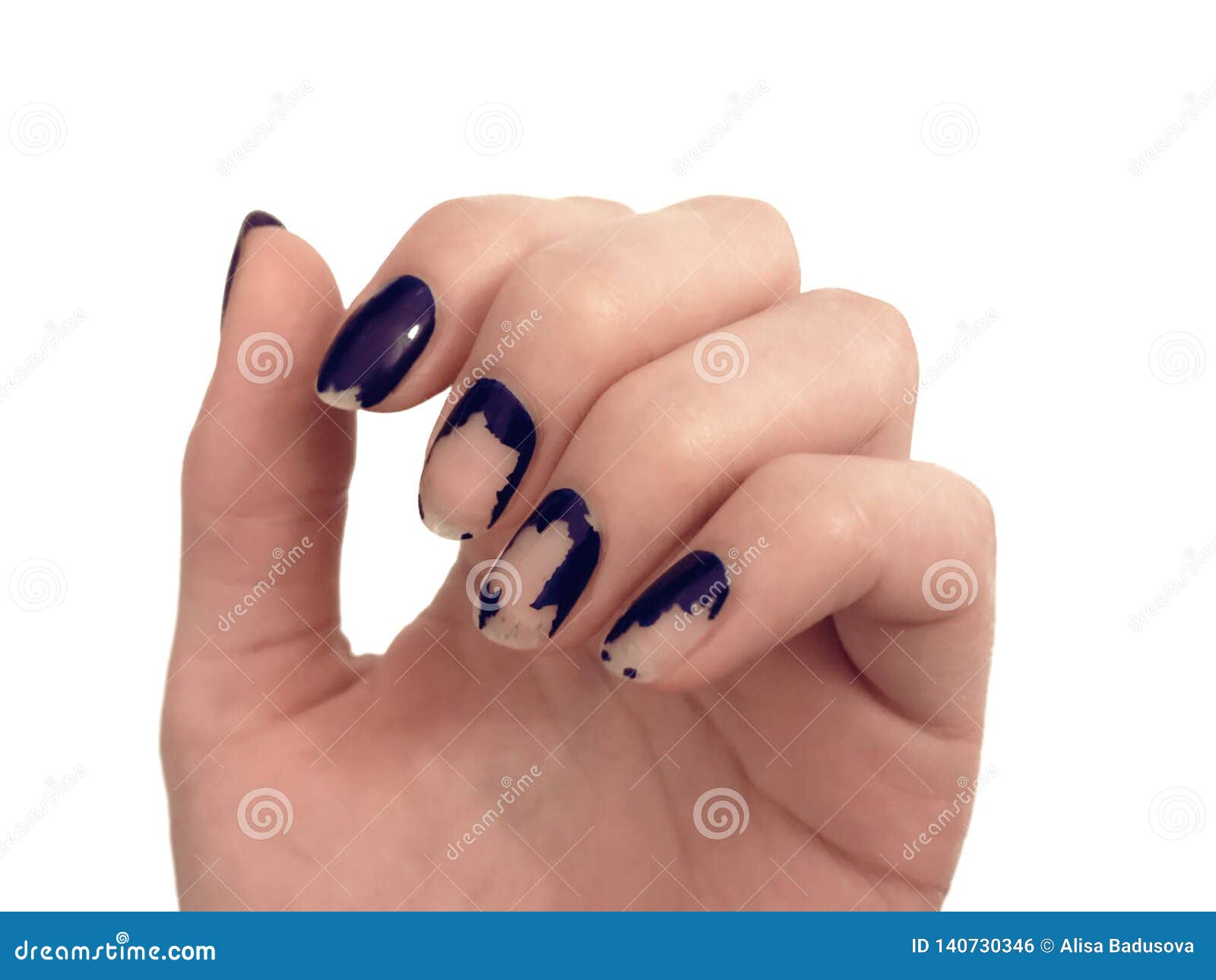 Old Dark Blue Manicure. Shabby Nail Polish. Woman Hands on White Table.  Spa. Stock Photo - Image of healthy, finger: 140730346
