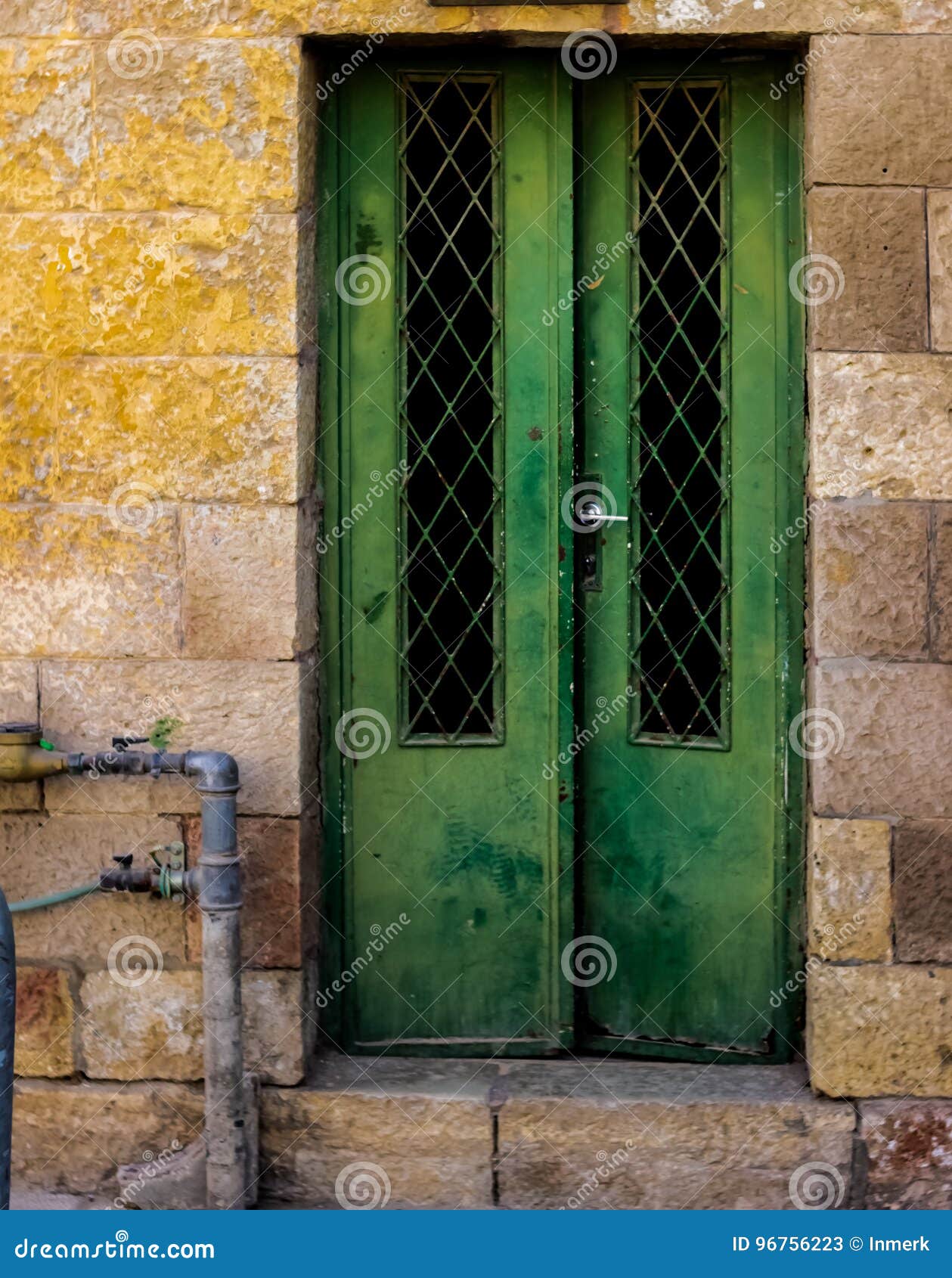 Old Dark Green Emerald Metal Dirt Door With Keyhole And
