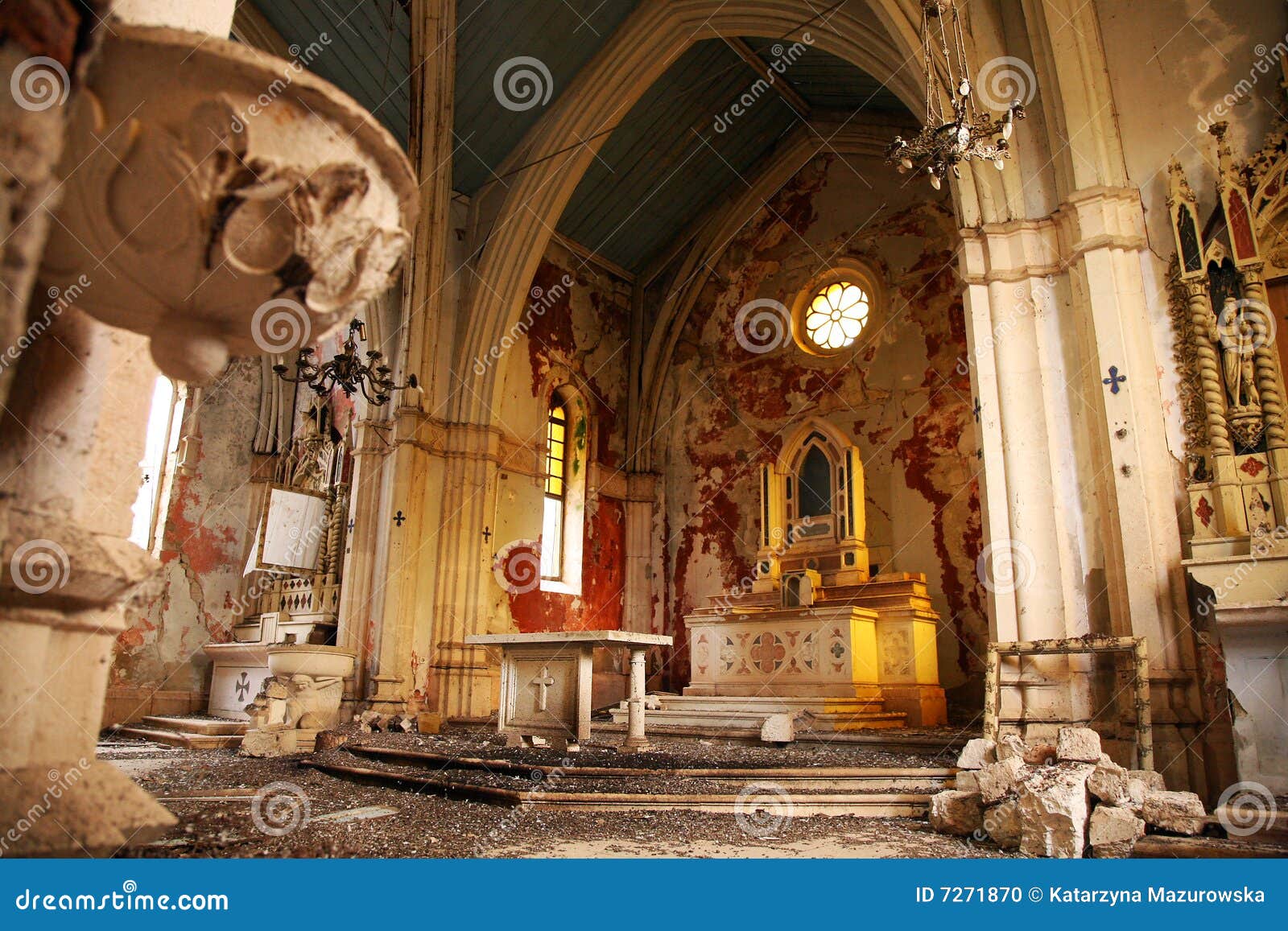 Old Demolished Church Inside Interior Stock Photo
