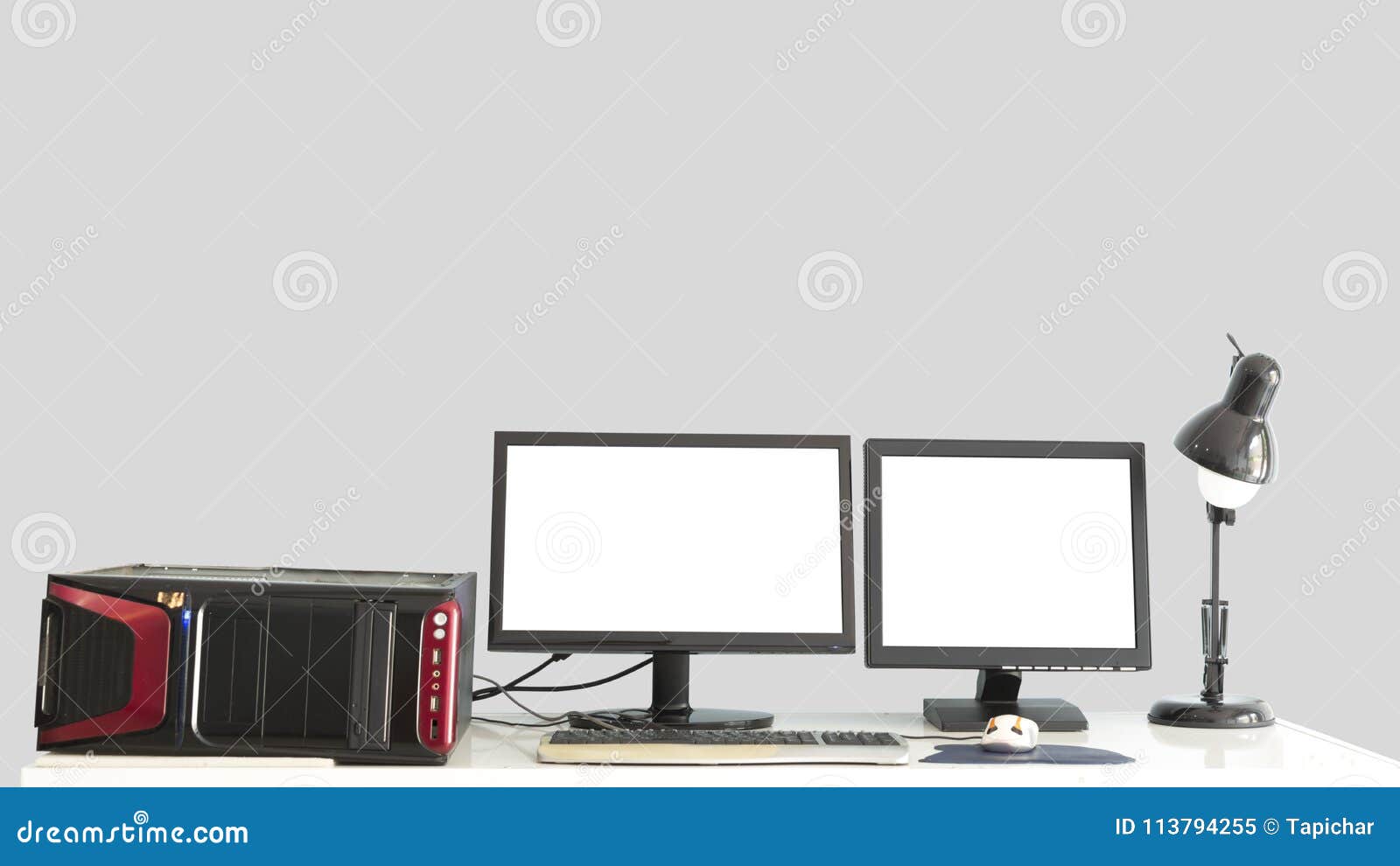 Old Desktop Pc With 2 Monitors On Desk Stock Image Image Of