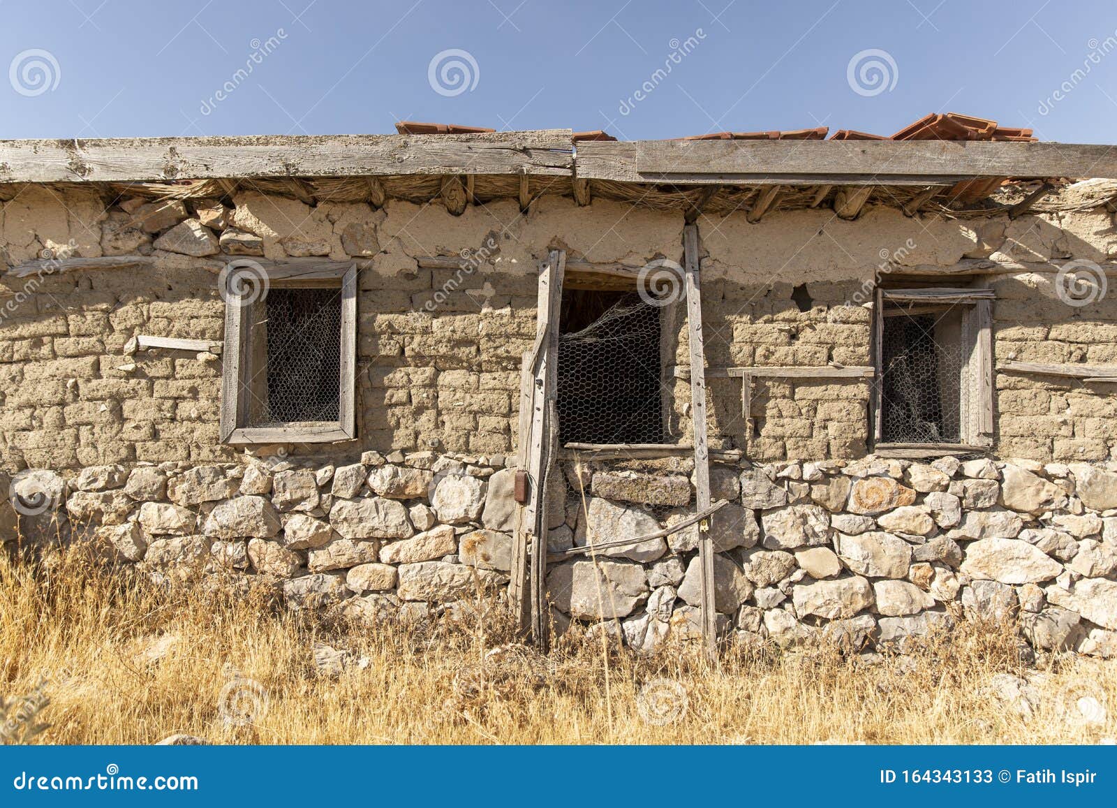 Old Destroyed Abandoned One Storey Village House Made of Wood and ...