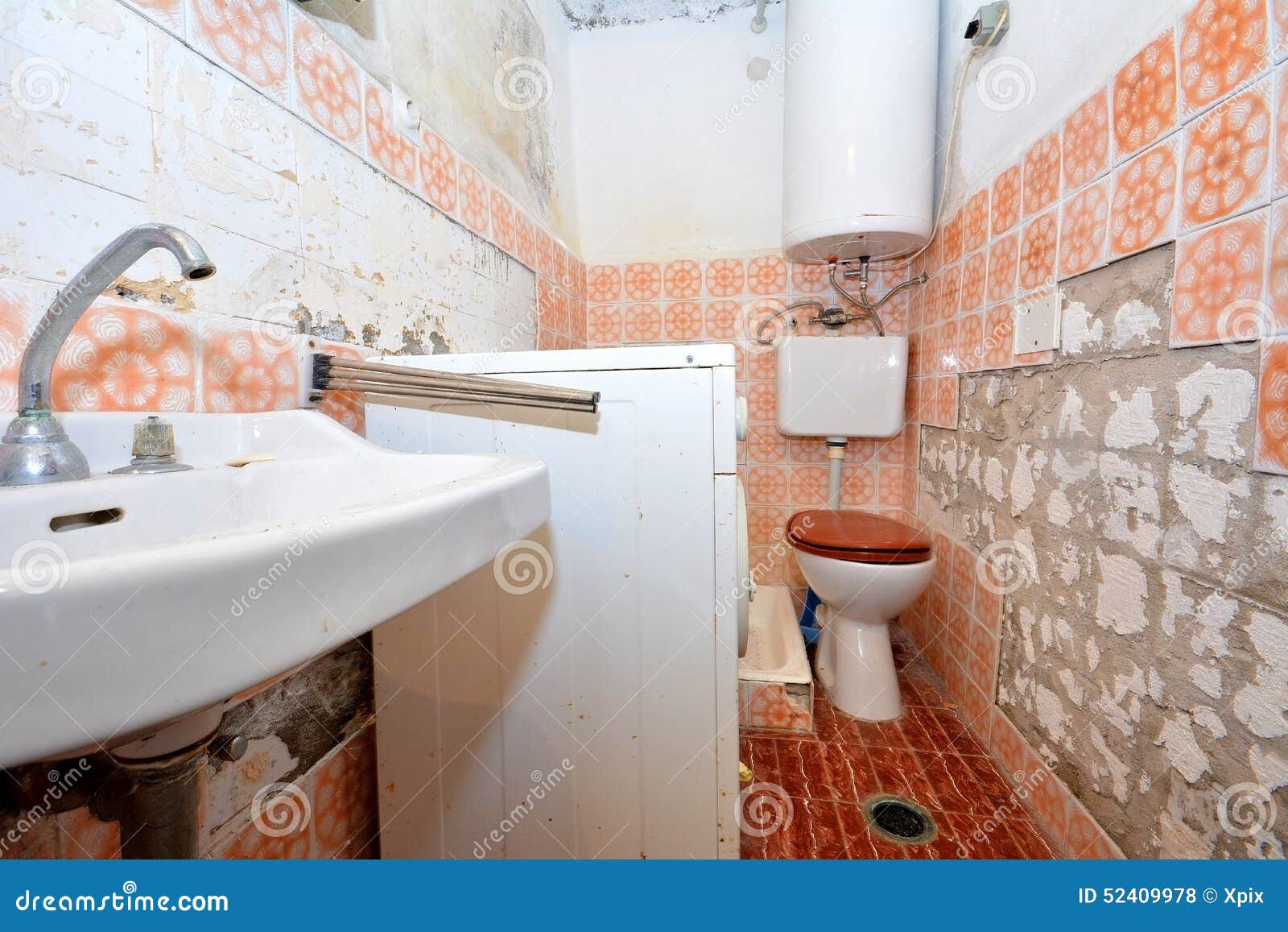 Old destroyed bathroom stock photo. Image of texture 52409978