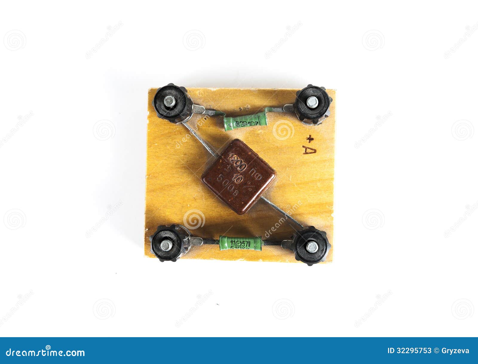 old device for connecting a resistor and a capacitor for physics lessons  on white background