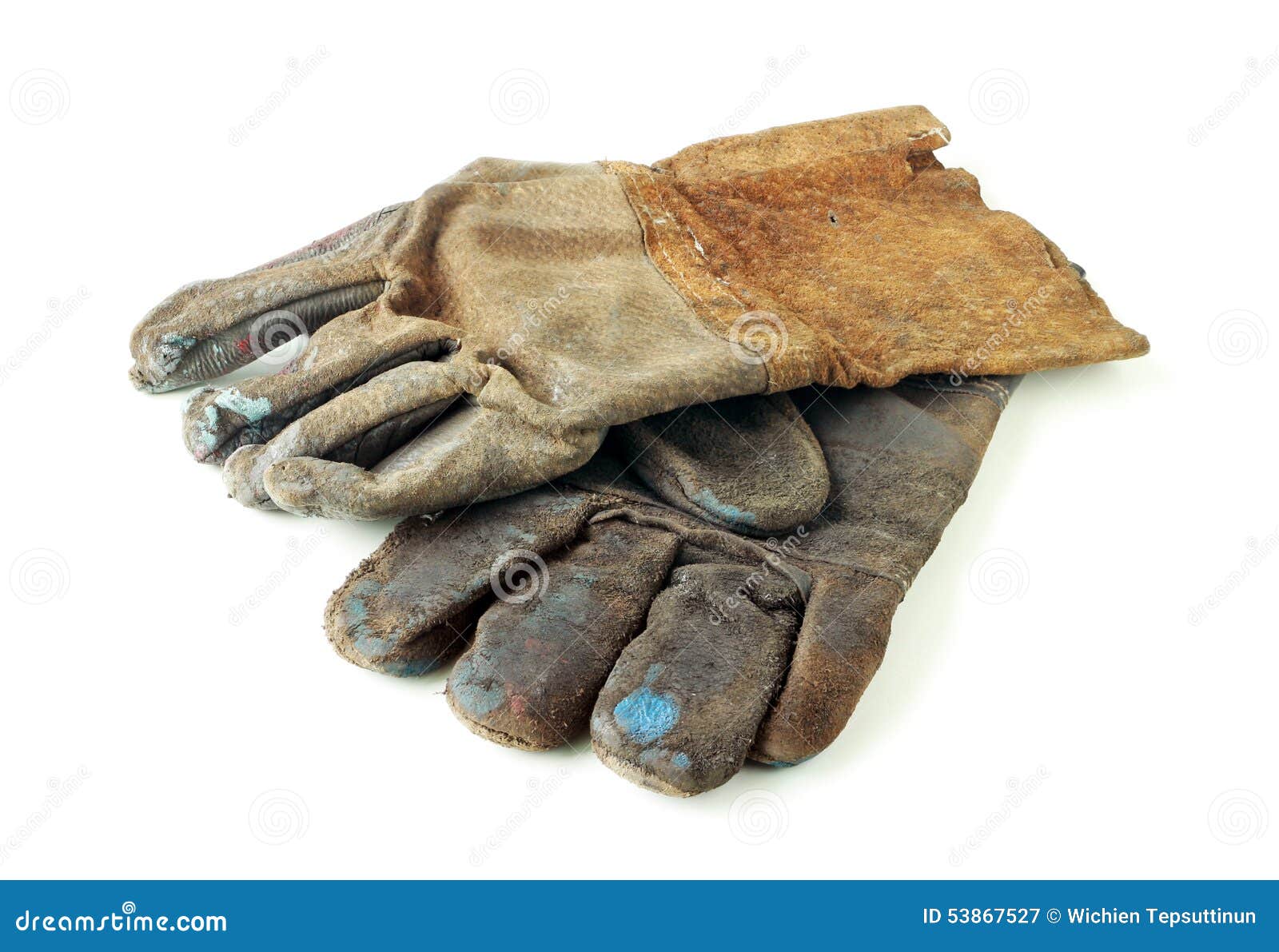 Old Dirty Leather Gloves on White Background Stock Image Image of