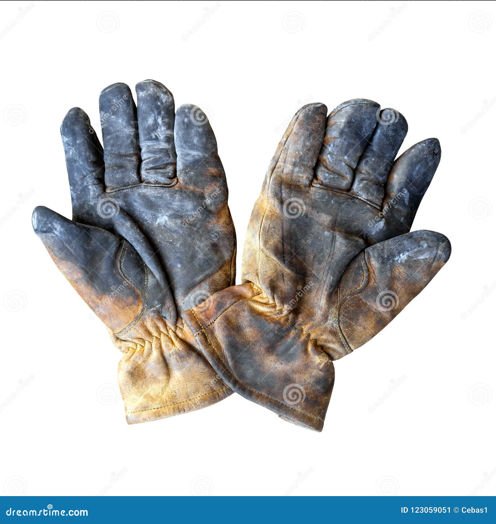Old Dirty Leather Work Gloves Isolated on White Background Stock Image