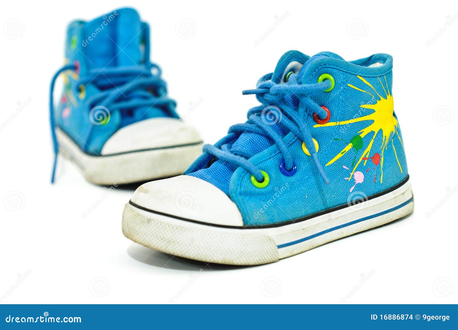 Old, Dirty Sneakers Kids Over White Background Stock Photo - Image of ...