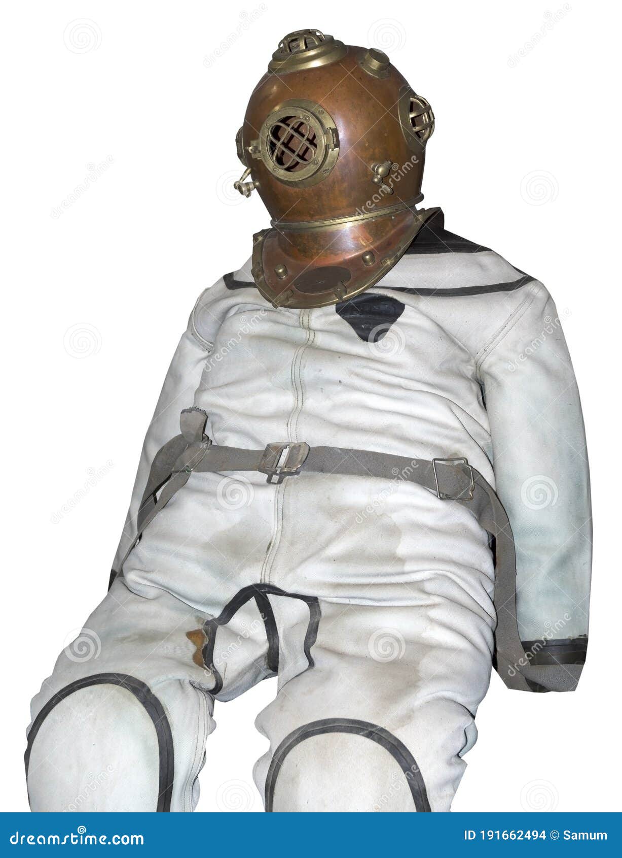 Old Diving Helmet and a Diving Suit on White Stock Photo Image of