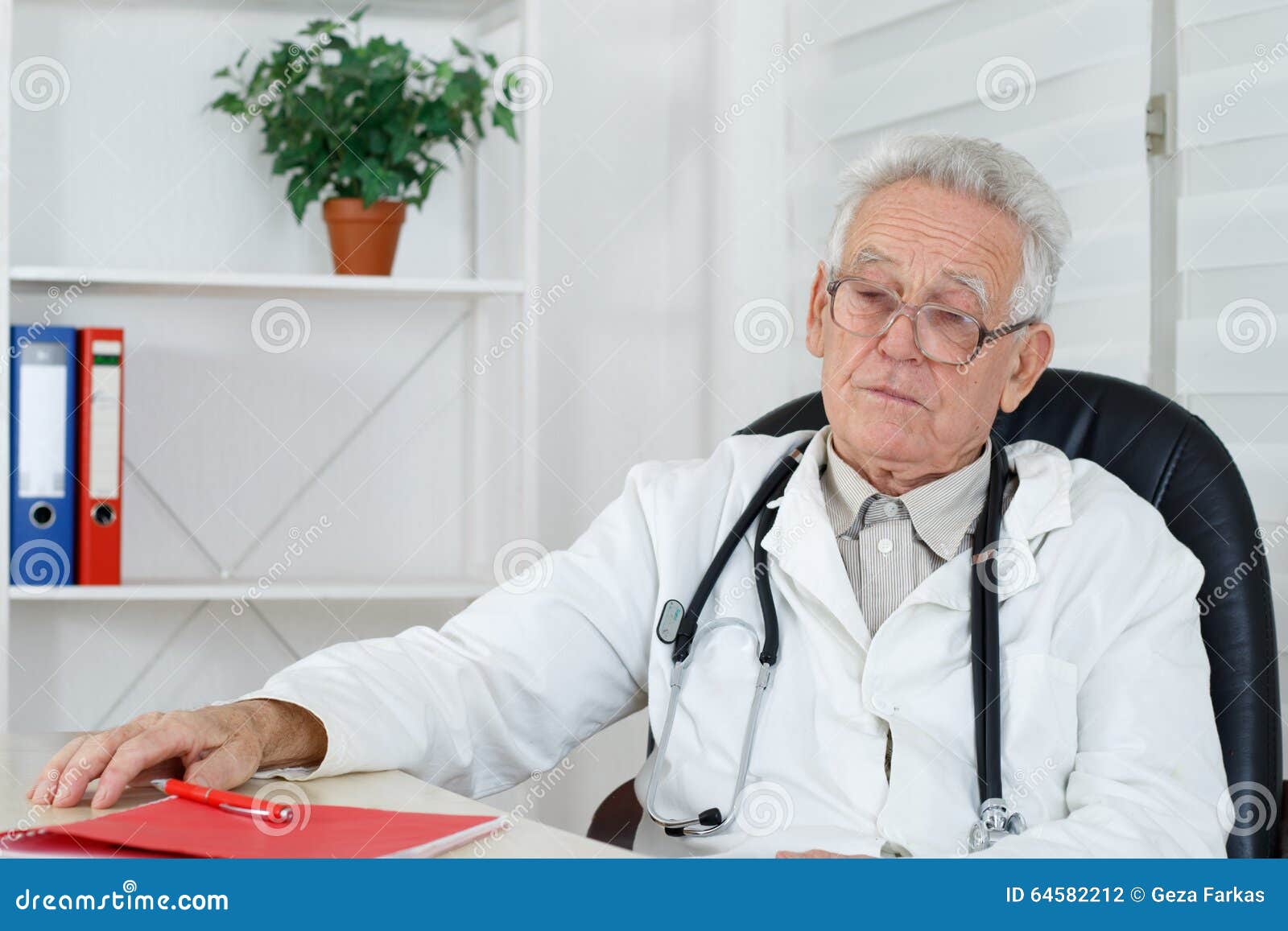 Old Doctor with Glasses Thinking in Office Stock Photo - Image of happy ...