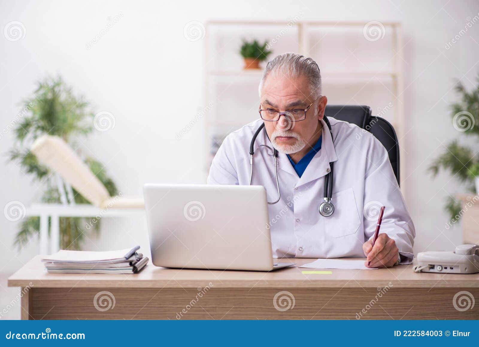 Old Male Doctor Working in the Clinic Stock Image - Image of specialist ...