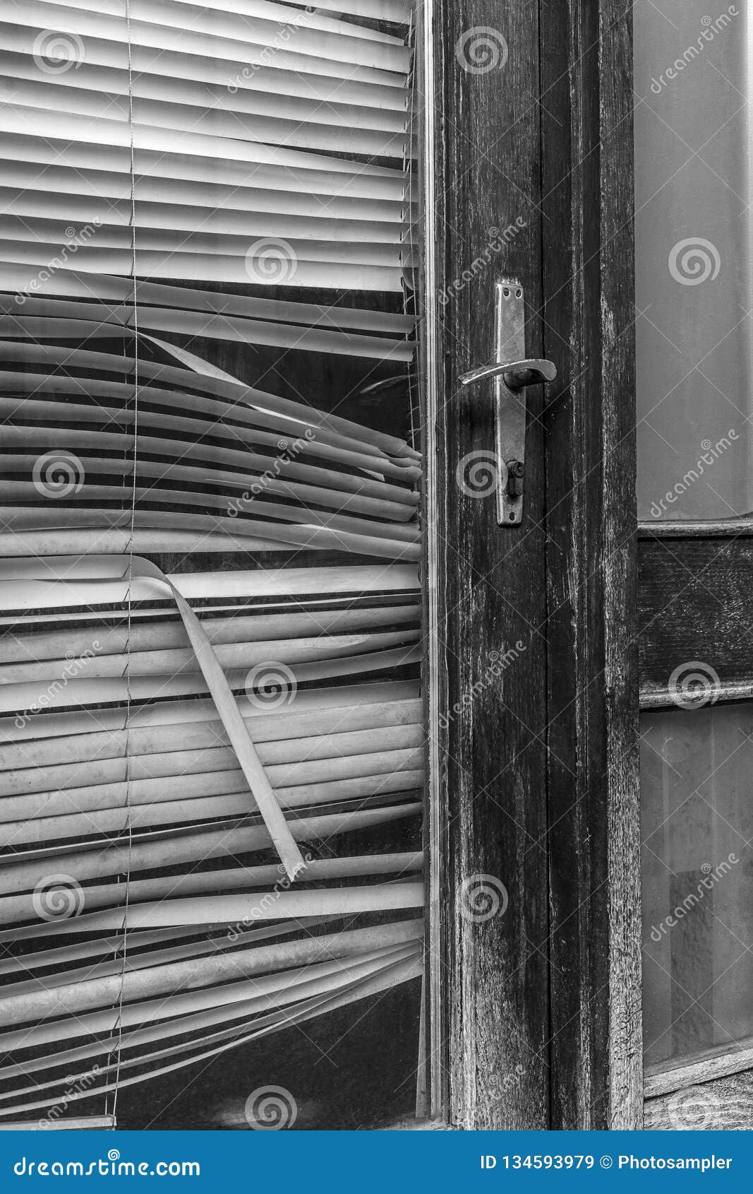 Old Door and Broken Window Blinds Stock Image Image of frame, front